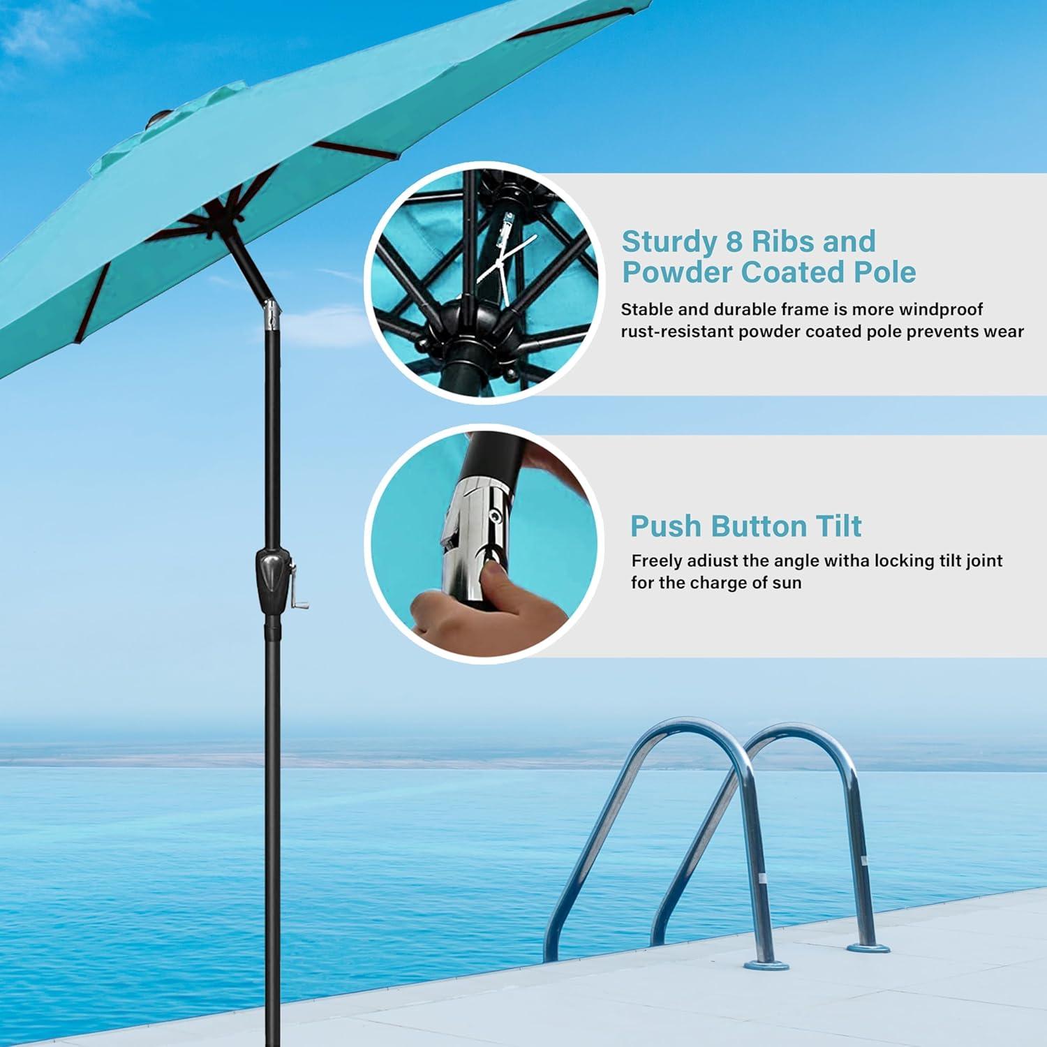imageHealSmart 2pcs 9ft Patio Umbrella with Push Button TiltCrank Outdoor Table Market Yard Umbrella with 8 Sturdy Ribs for Garden Backyard Deck Pool RedTurquoise 2Pack