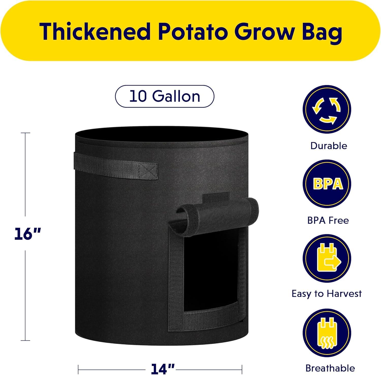 imageHealSmart 5Pack 5Gallon Potato Grow Bags Planter Pots with Handle Access Flap and Visual Window Easy to Harvest Thickened NonWoven Aeration Fabric Container for Tomato Carrot FruitsBlack
