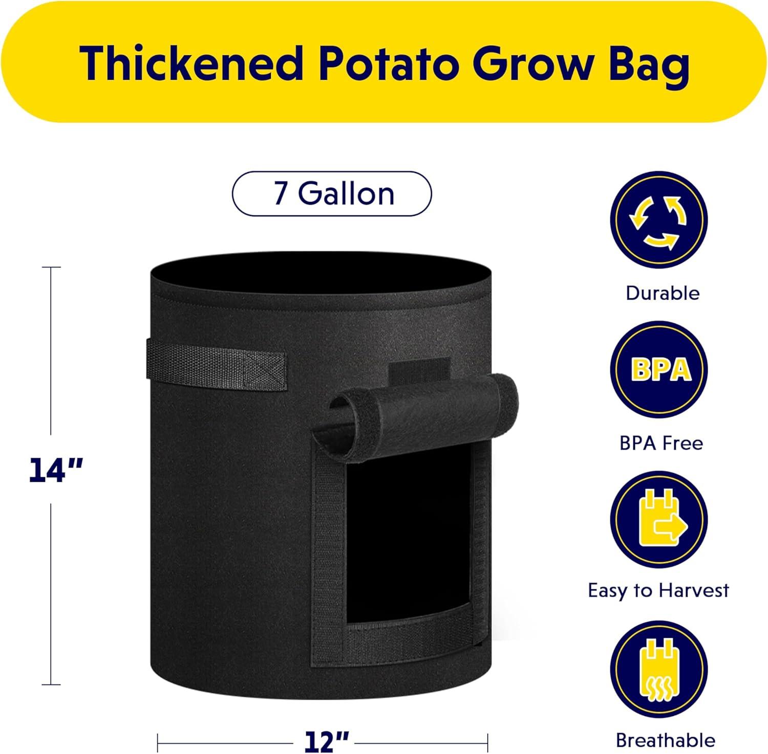 imageHealSmart 5Pack 5Gallon Potato Grow Bags Planter Pots with Handle Access Flap and Visual Window Easy to Harvest Thickened NonWoven Aeration Fabric Container for Tomato Carrot FruitsBlack