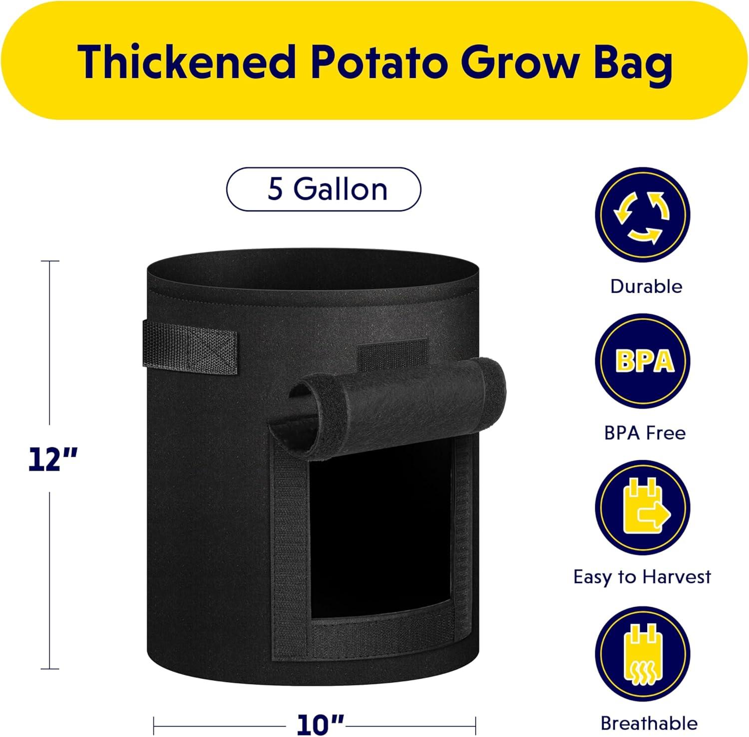imageHealSmart 5Pack 5Gallon Potato Grow Bags Planter Pots with Handle Access Flap and Visual Window Easy to Harvest Thickened NonWoven Aeration Fabric Container for Tomato Carrot FruitsBlack