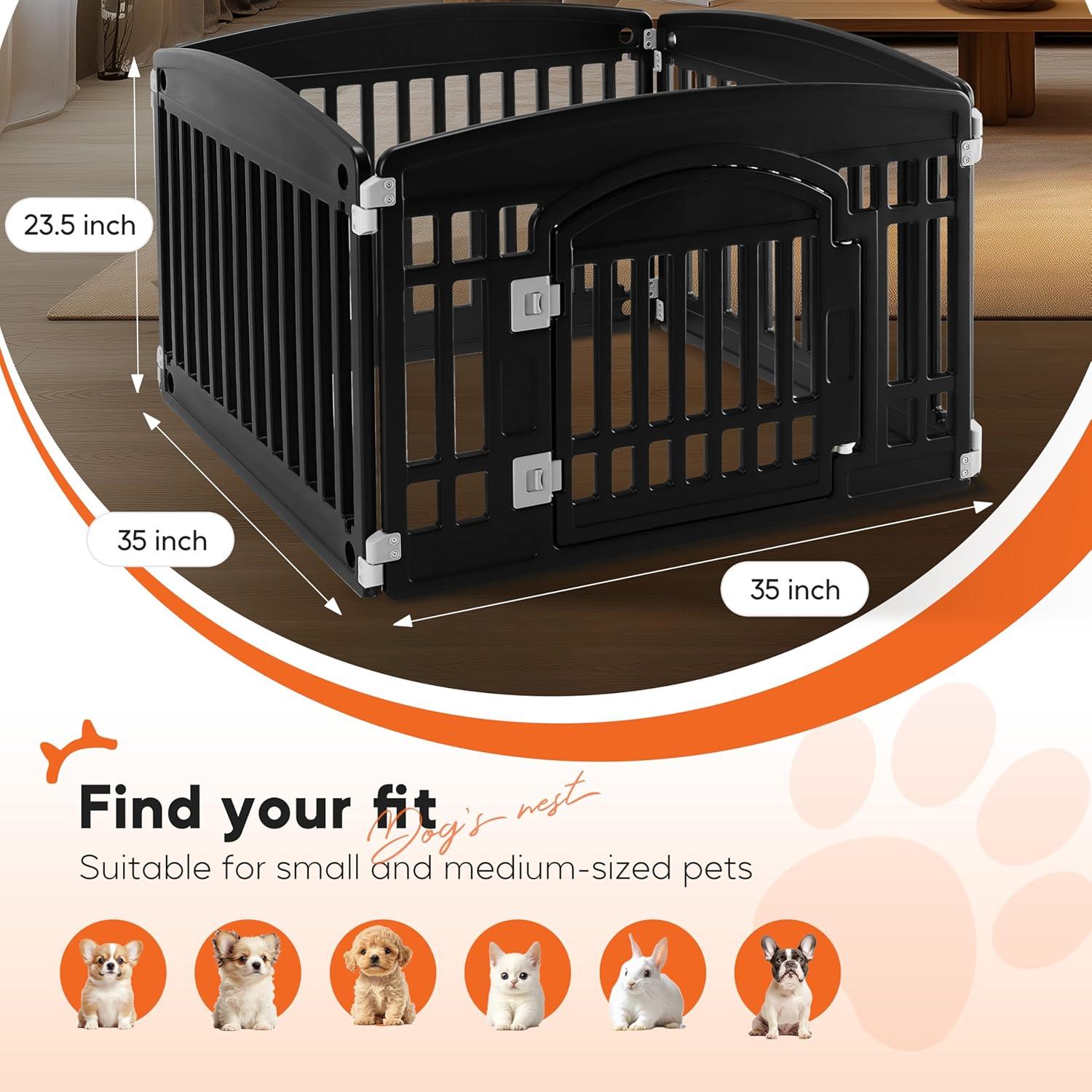 imageHealSmart 6 Panel 24quot Plastic Dog Playpen Folding ampamp Portable Pet Playpen for Indoor ampamp Outdoor Use Safe ampamp Secure Fence Ideal for Small to Medium Dogs BlackBlack