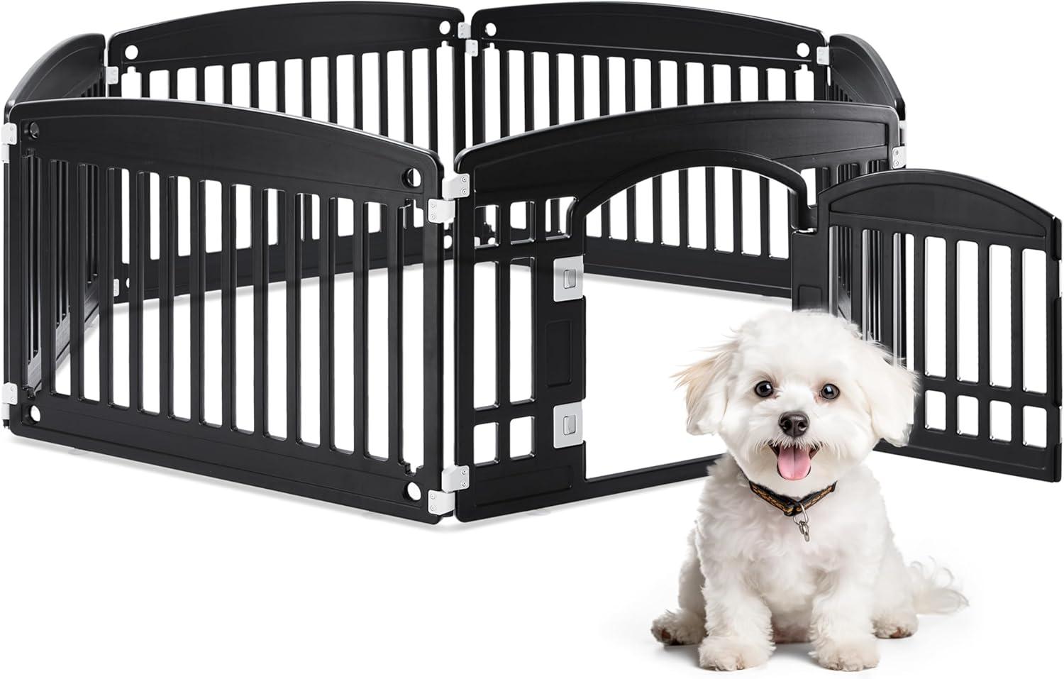 imageHealSmart 6 Panel 24quot Plastic Dog Playpen Folding ampamp Portable Pet Playpen for Indoor ampamp Outdoor Use Safe ampamp Secure Fence Ideal for Small to Medium Dogs BlackBlack