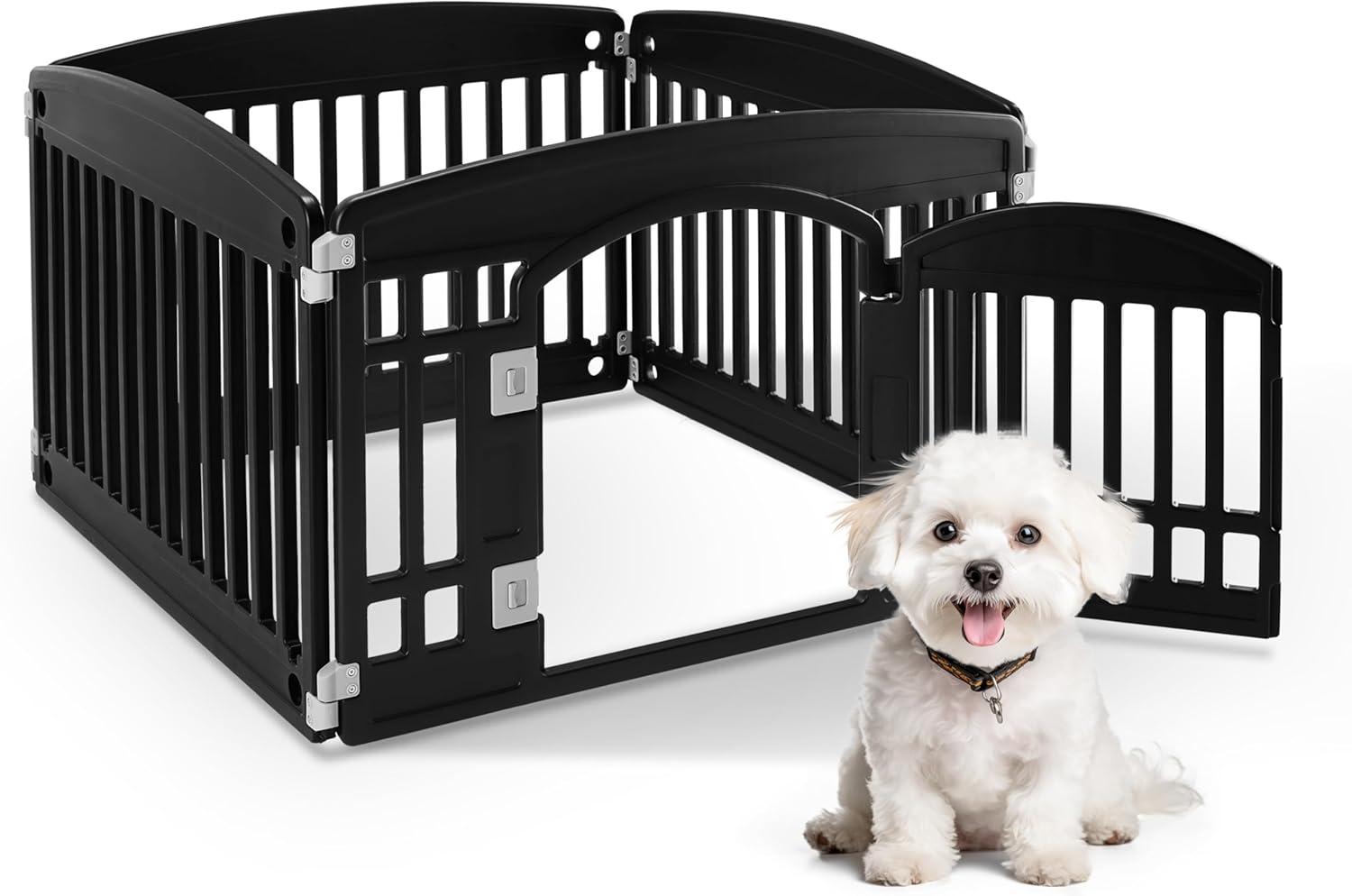 imageHealSmart 6 Panel 24quot Plastic Dog Playpen Folding ampamp Portable Pet Playpen for Indoor ampamp Outdoor Use Safe ampamp Secure Fence Ideal for Small to Medium Dogs BlackBlack