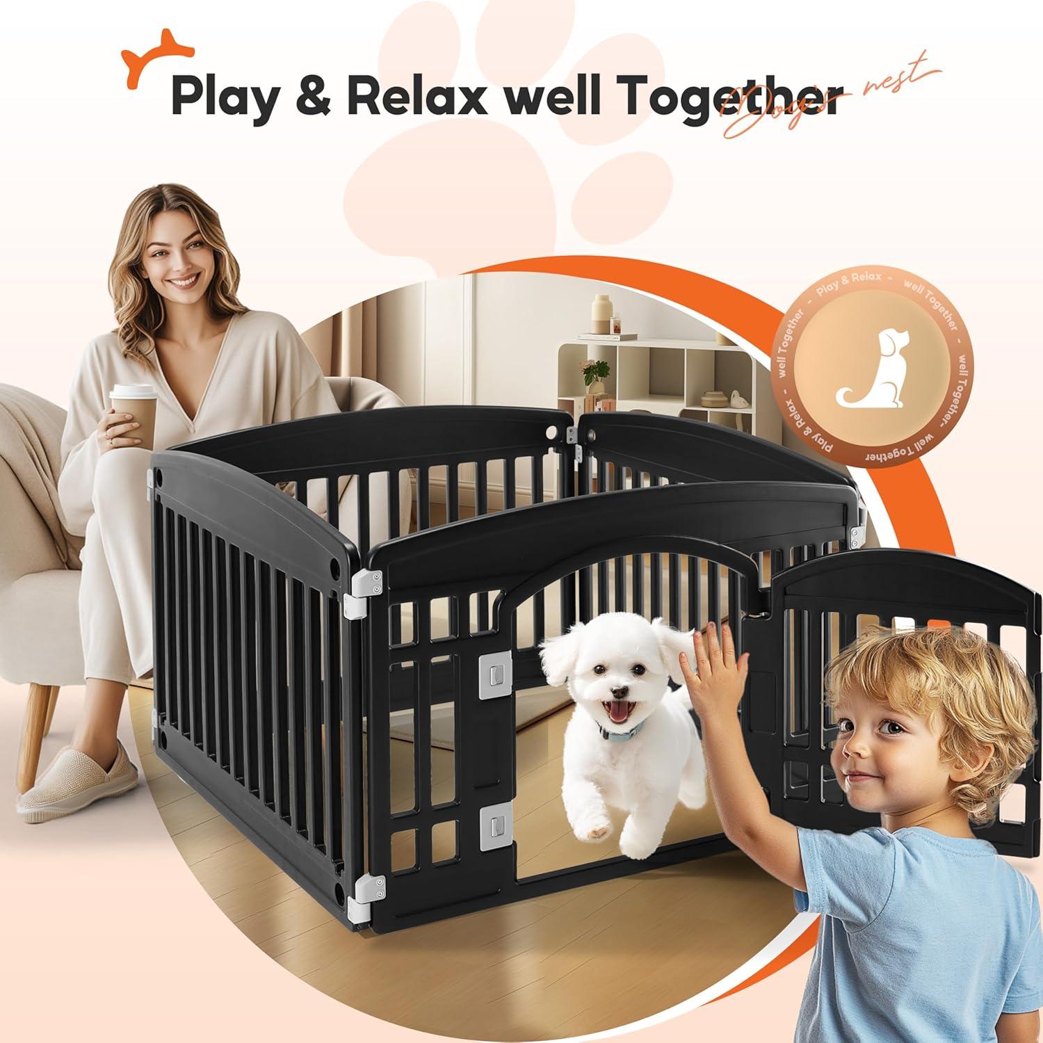 imageHealSmart 6 Panel 24quot Plastic Dog Playpen Folding ampamp Portable Pet Playpen for Indoor ampamp Outdoor Use Safe ampamp Secure Fence Ideal for Small to Medium Dogs BlackBlack