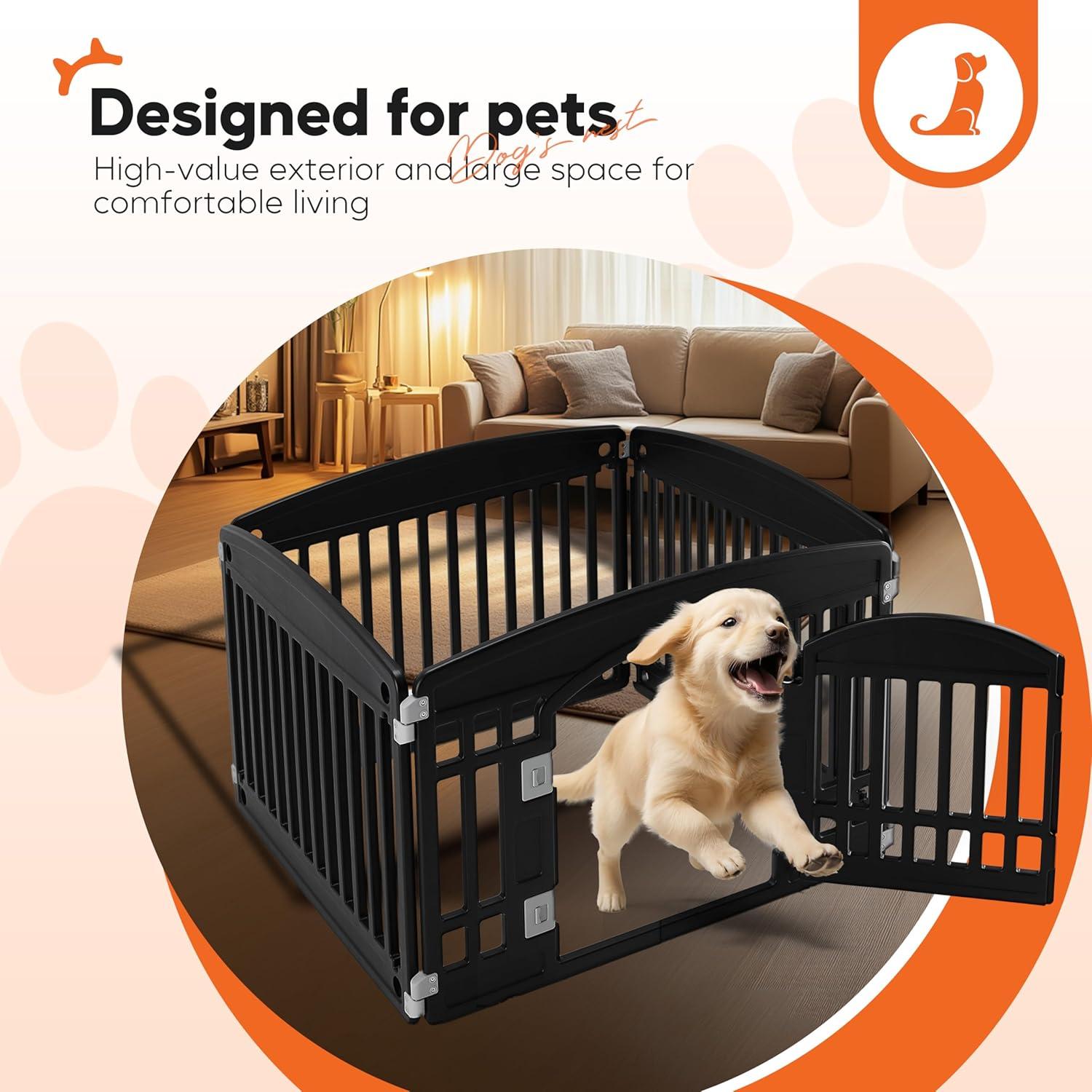 imageHealSmart 6 Panel 24quot Plastic Dog Playpen Folding ampamp Portable Pet Playpen for Indoor ampamp Outdoor Use Safe ampamp Secure Fence Ideal for Small to Medium Dogs BlackBlack