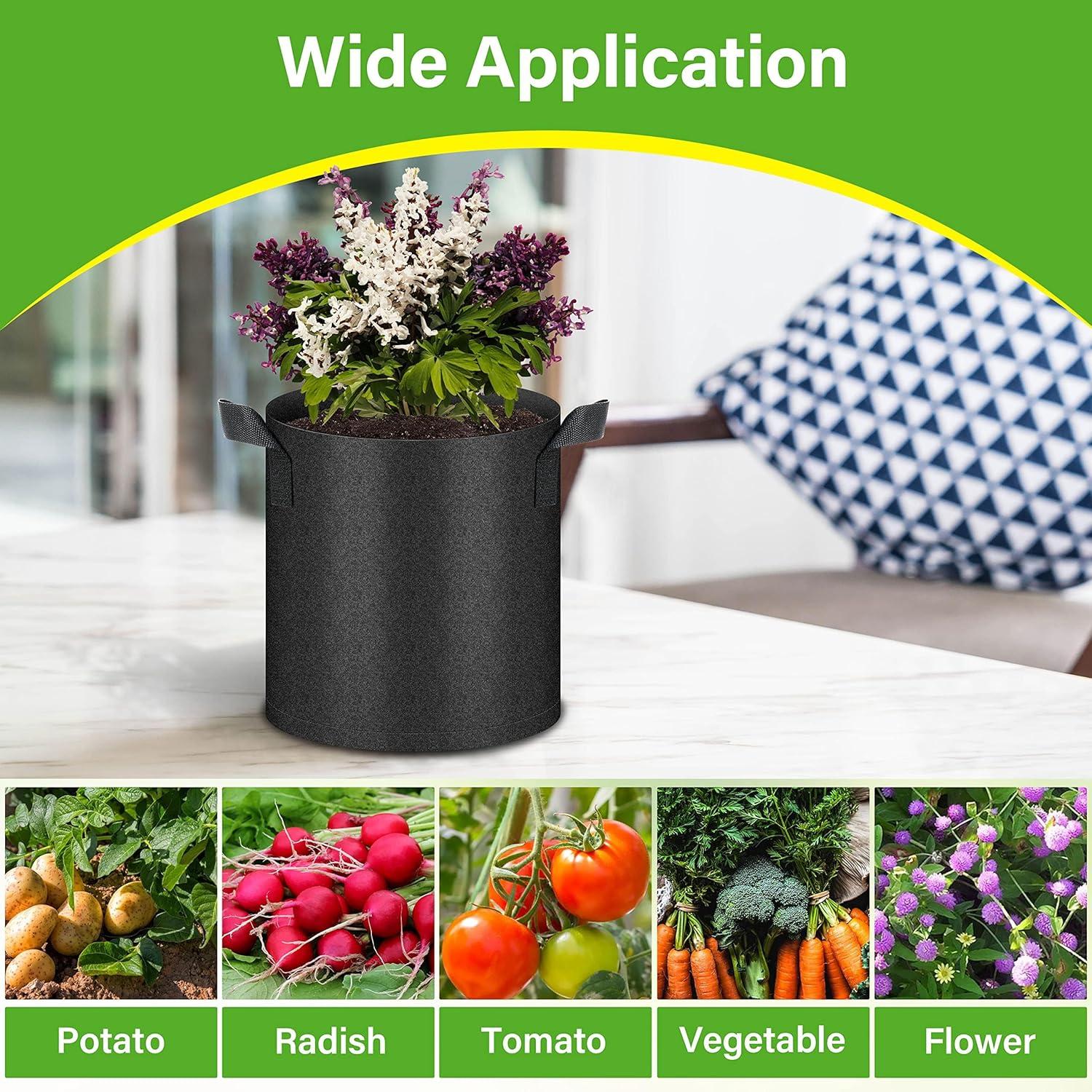 imageHealSmart 6Pack 1 Gallon Grow Bags Nonwoven Aeration Fabric Pots with Handles Cloth Plant Pots Suitable for Garden Fruits Vegetables Tomato and Flowers BlackBlack 12 Pack