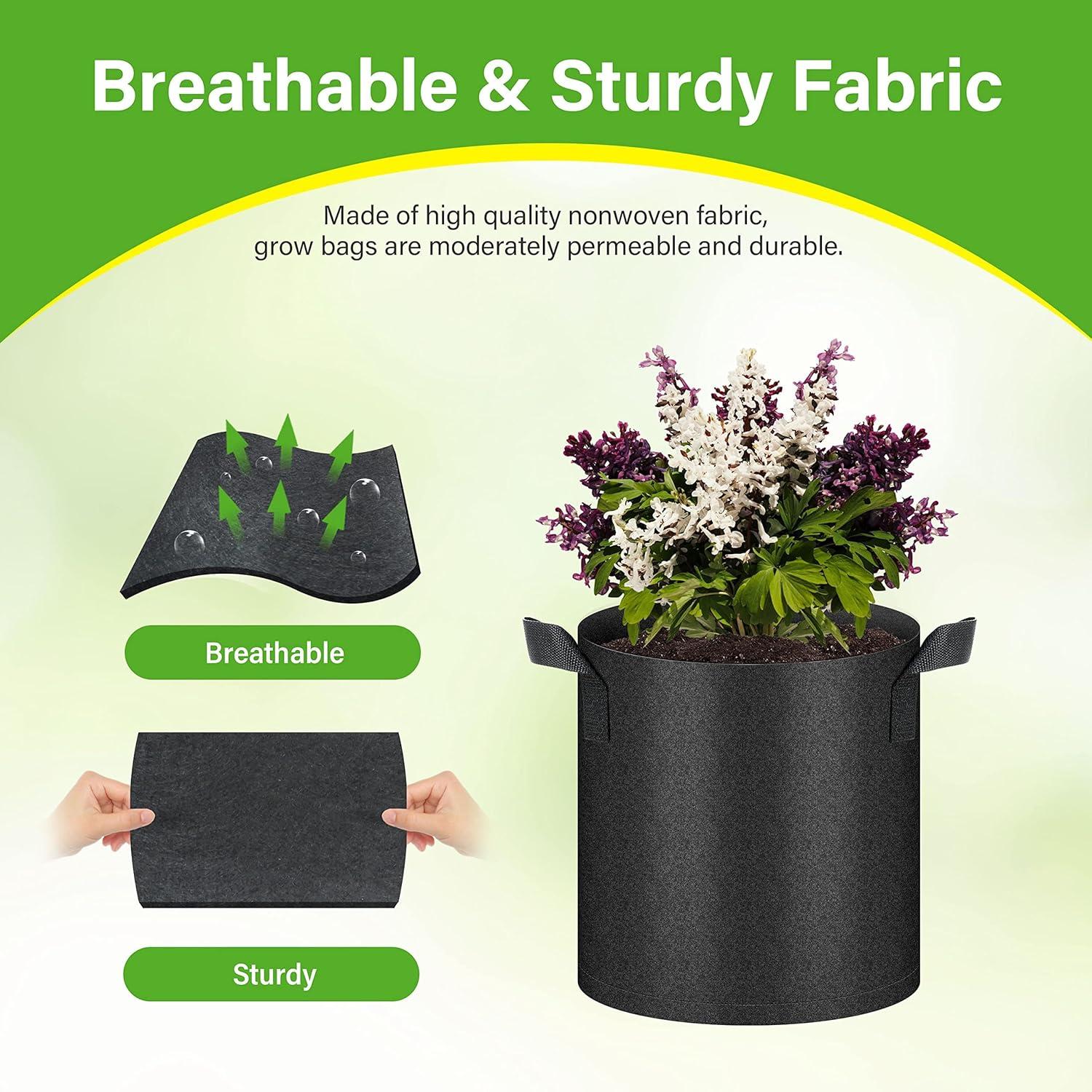imageHealSmart 6Pack 1 Gallon Grow Bags Nonwoven Aeration Fabric Pots with Handles Cloth Plant Pots Suitable for Garden Fruits Vegetables Tomato and Flowers BlackBlack 12 Pack