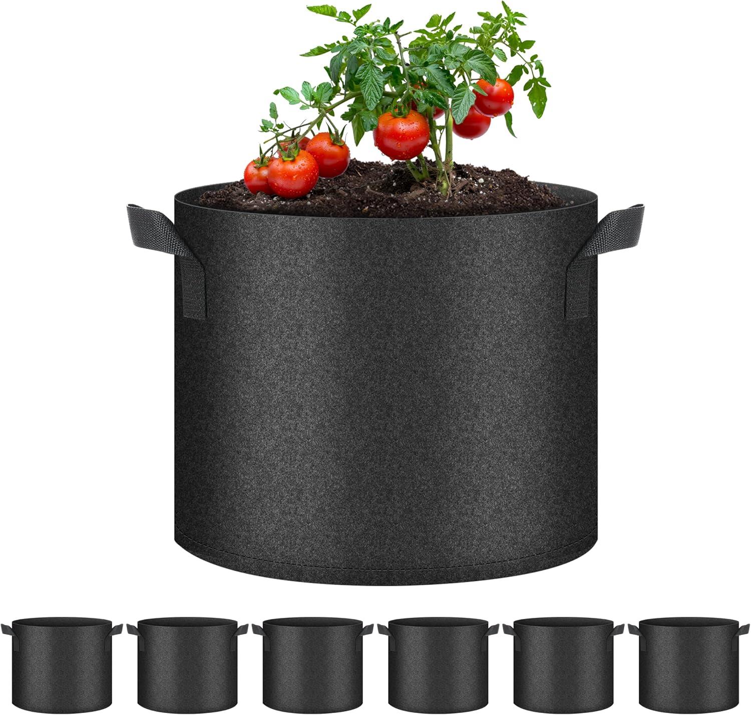 imageHealSmart 6Pack 1 Gallon Grow Bags Nonwoven Aeration Fabric Pots with Handles Cloth Plant Pots Suitable for Garden Fruits Vegetables Tomato and Flowers BlackBlack 6 Pack