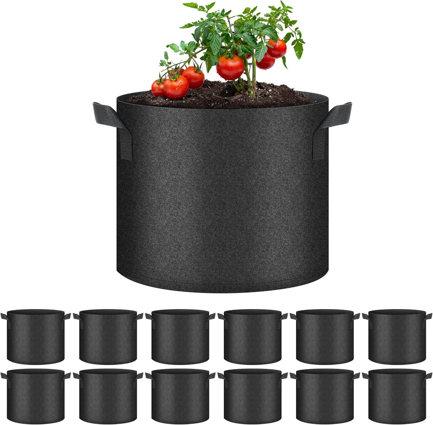 imageHealSmart 6Pack 1 Gallon Grow Bags Nonwoven Aeration Fabric Pots with Handles Cloth Plant Pots Suitable for Garden Fruits Vegetables Tomato and Flowers BlackBlack 12 Pack