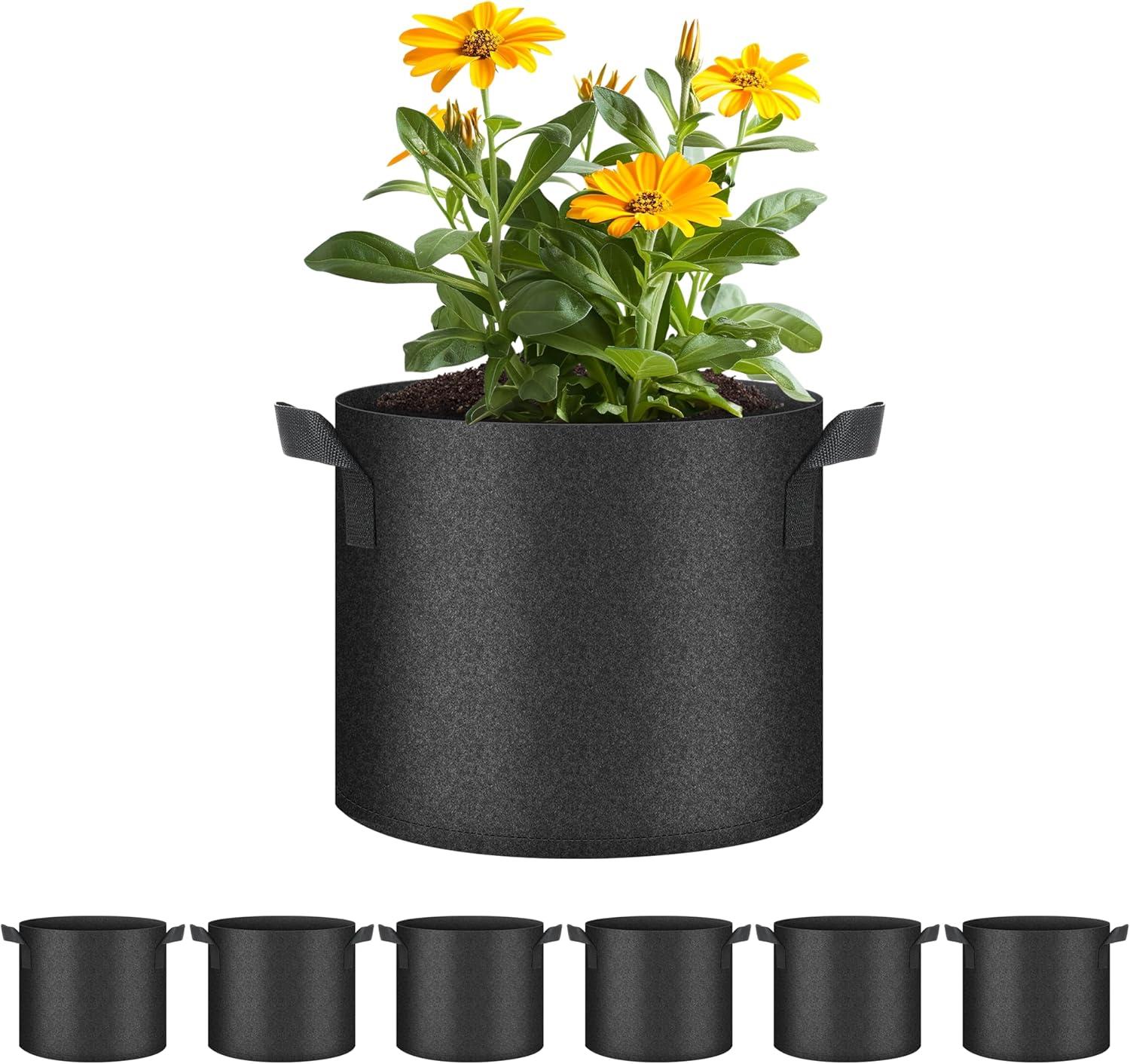 imageHealSmart 6Pack 1 Gallon Grow Bags Nonwoven Aeration Fabric Pots with Handles Cloth Plant Pots Suitable for Garden Fruits Vegetables Tomato and Flowers BlackBlack 6 Pack