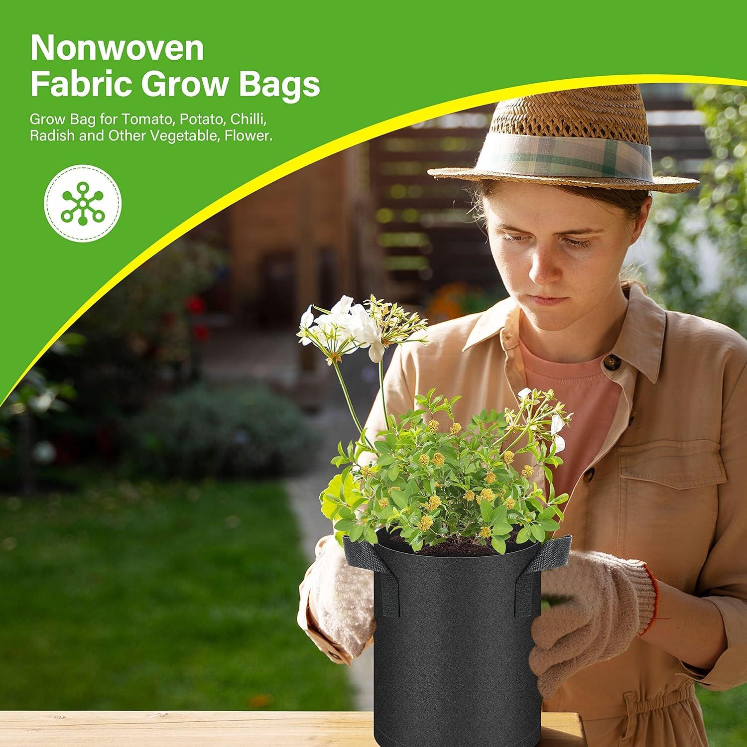 imageHealSmart 6Pack 1 Gallon Grow Bags Nonwoven Aeration Fabric Pots with Handles Cloth Plant Pots Suitable for Garden Fruits Vegetables Tomato and Flowers BlackBlack 12 Pack