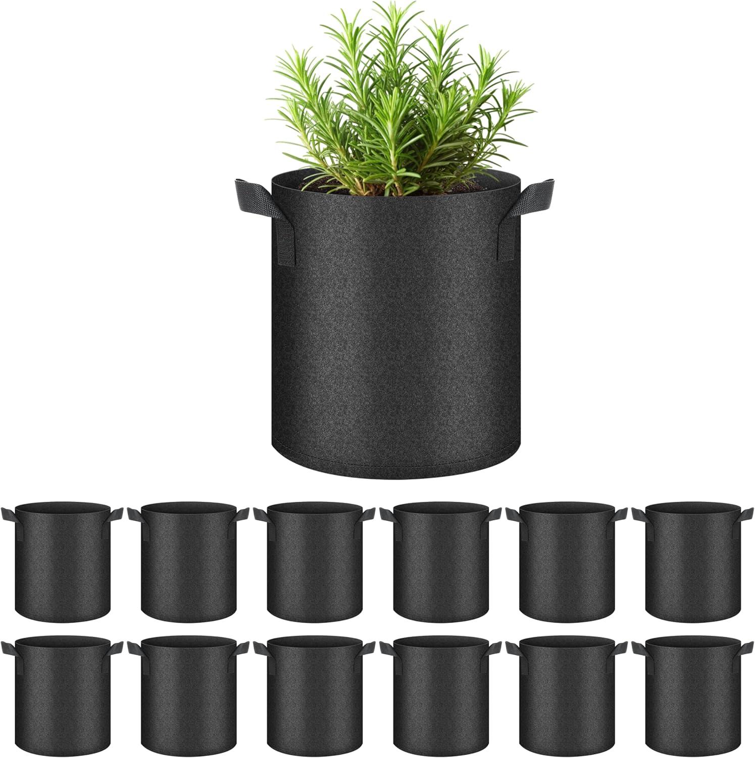 imageHealSmart 6Pack 1 Gallon Grow Bags Nonwoven Aeration Fabric Pots with Handles Cloth Plant Pots Suitable for Garden Fruits Vegetables Tomato and Flowers BlackBlack 12 Pack