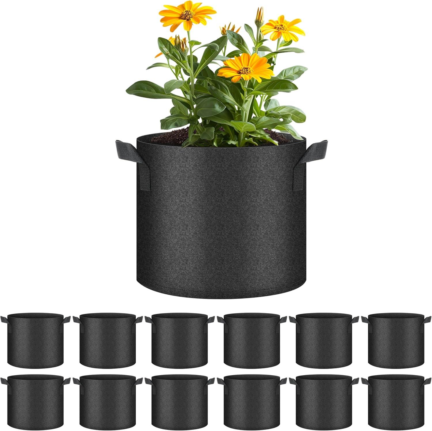 imageHealSmart 6Pack 1 Gallon Grow Bags Nonwoven Aeration Fabric Pots with Handles Cloth Plant Pots Suitable for Garden Fruits Vegetables Tomato and Flowers BlackBlack 12 Pack