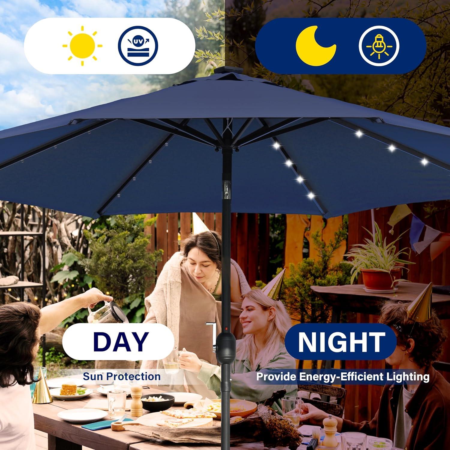 imageHealSmart 75ft Patio Umbrella with Push Button TiltCrank Outdoor Table Market Yard Umbrella 6 Sturdy Ribs for Garden Deck Backyard Pool9ftLEDDark Blue