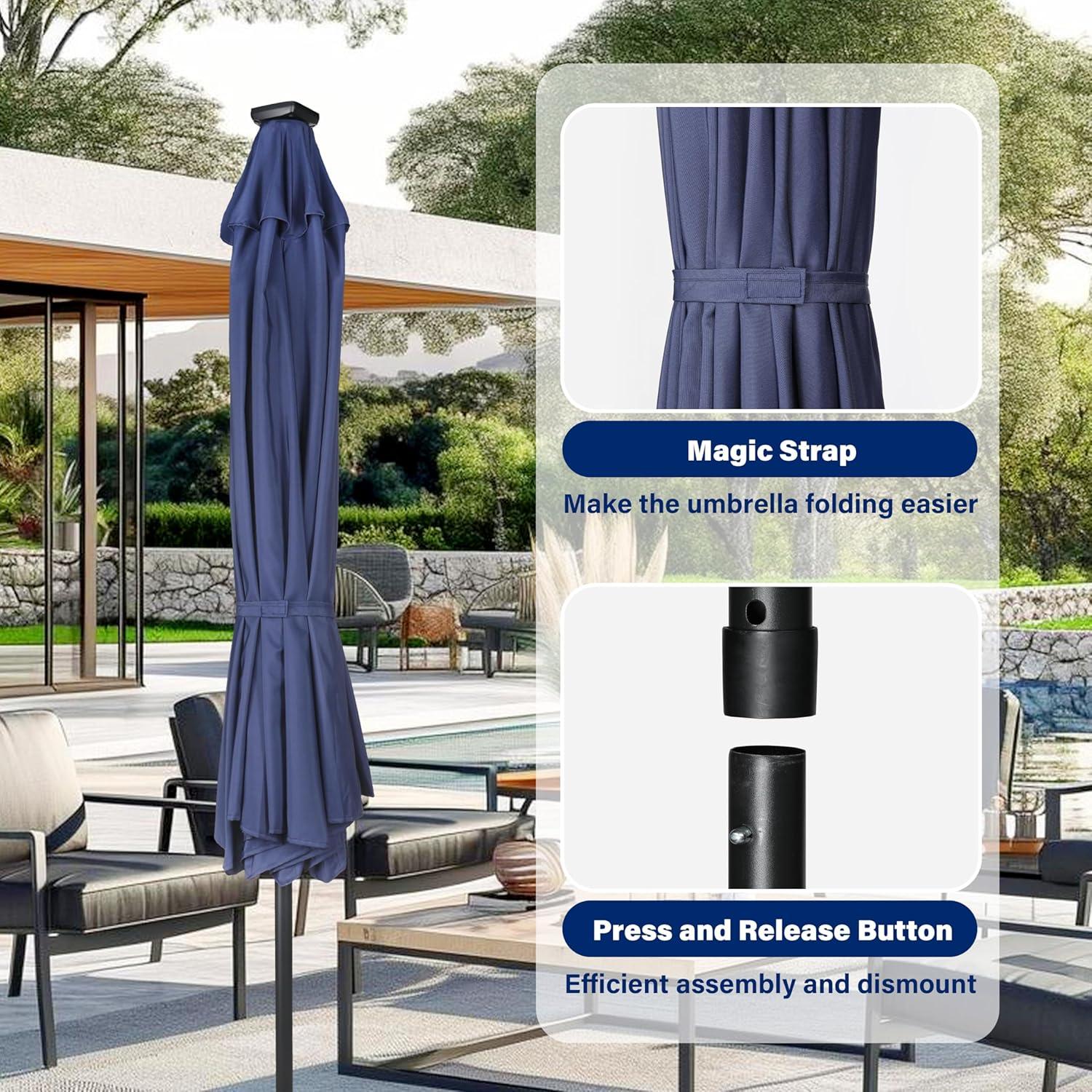 imageHealSmart 75ft Patio Umbrella with Push Button TiltCrank Outdoor Table Market Yard Umbrella 6 Sturdy Ribs for Garden Deck Backyard Pool9ftLEDDark Blue2P