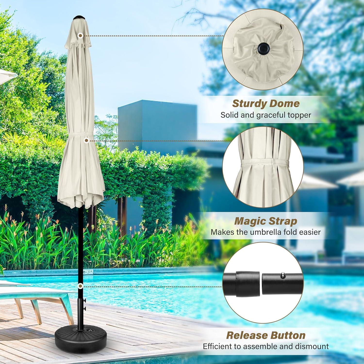 imageHealSmart 75ft Patio Umbrella with Push Button TiltCrank Outdoor Table Market Yard Umbrella 6 Sturdy Ribs for Garden Deck Backyard PoolCreamy White2P