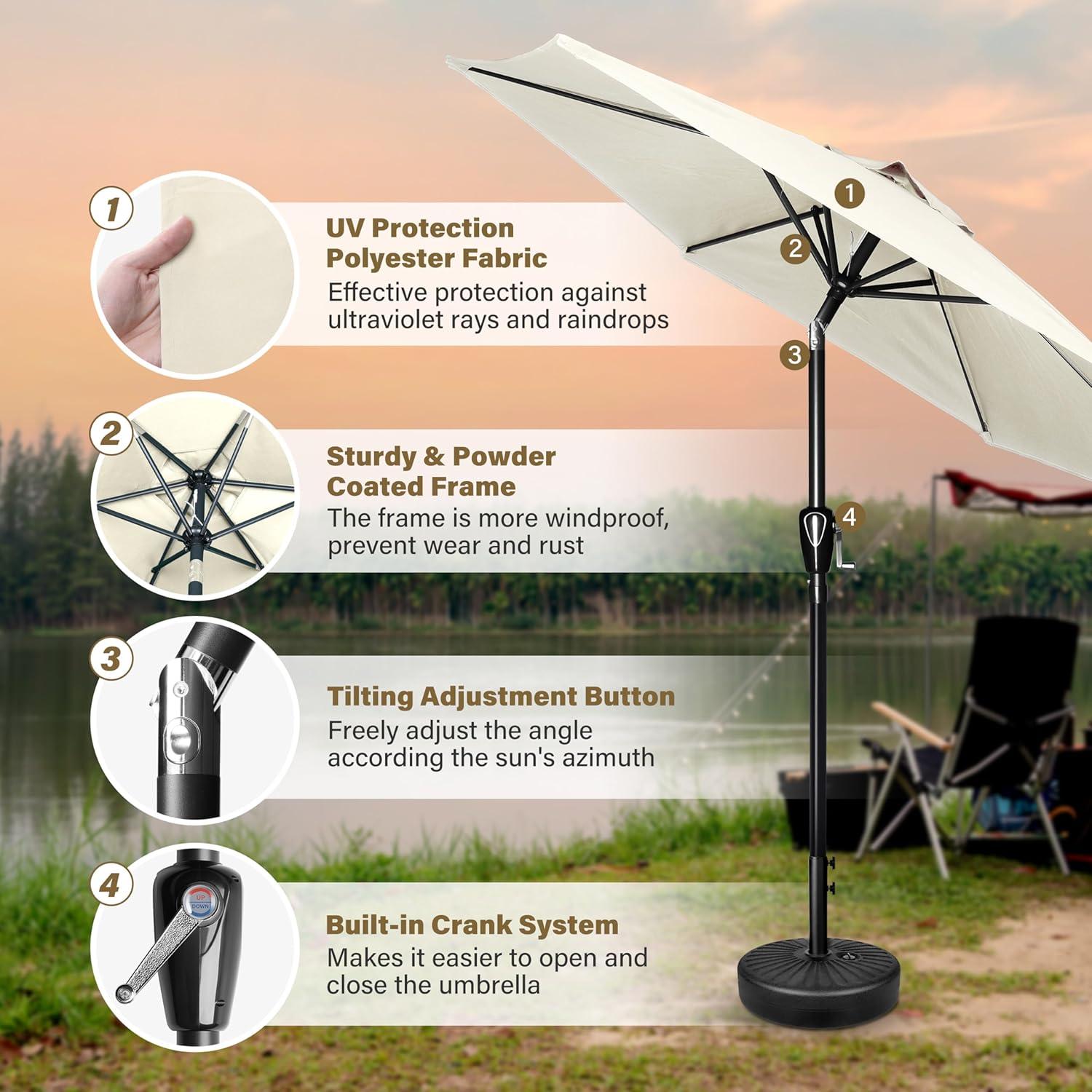 imageHealSmart 75ft Patio Umbrella with Push Button TiltCrank Outdoor Table Market Yard Umbrella 6 Sturdy Ribs for Garden Deck Backyard PoolCreamy White2P