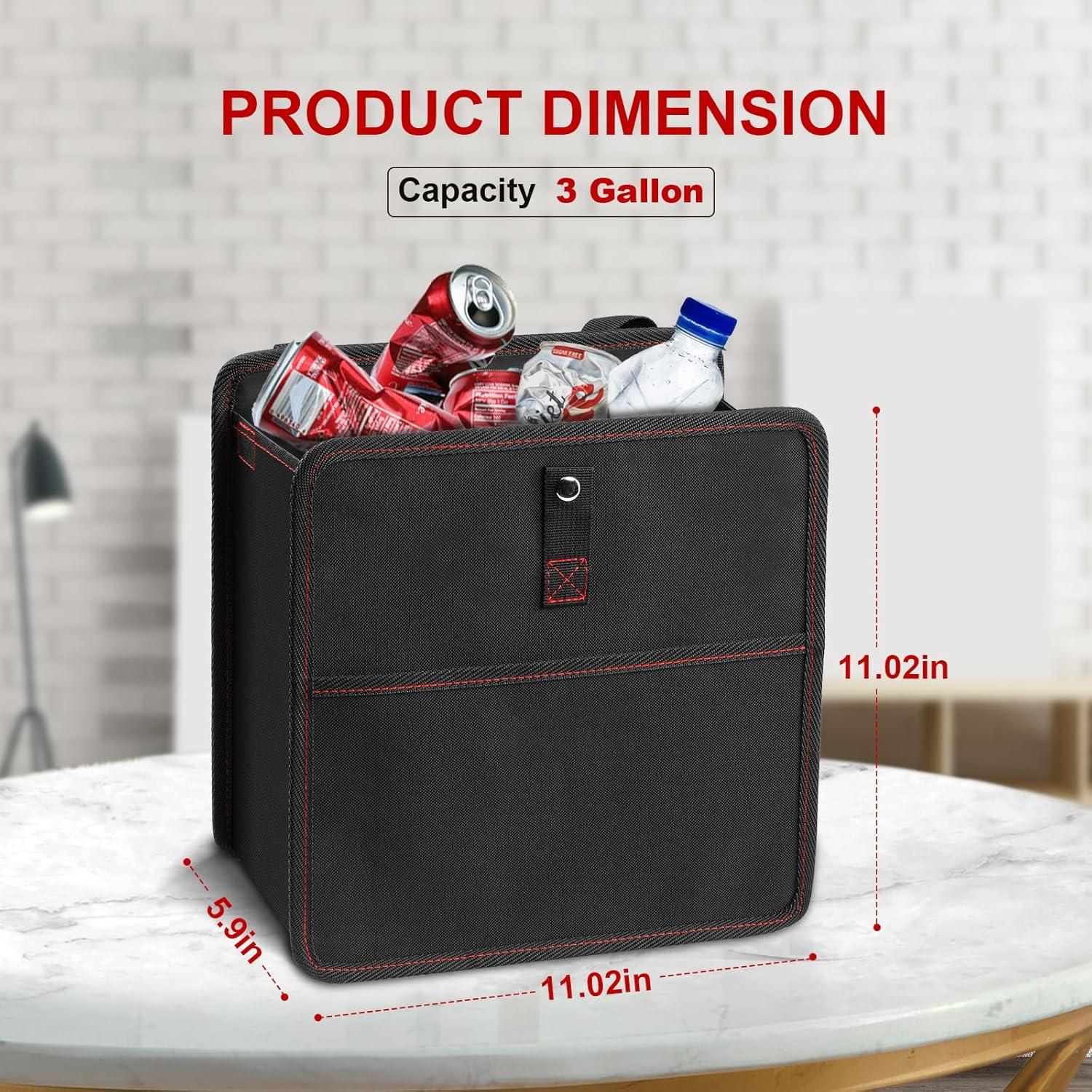 imageHealSmart Car Trash Can Waterproof Automotive Garbage Can with Adjustable Straps Portable and Collapsible Multipurpose Trash Bin for Car 3 Gallon Black3 Gallon