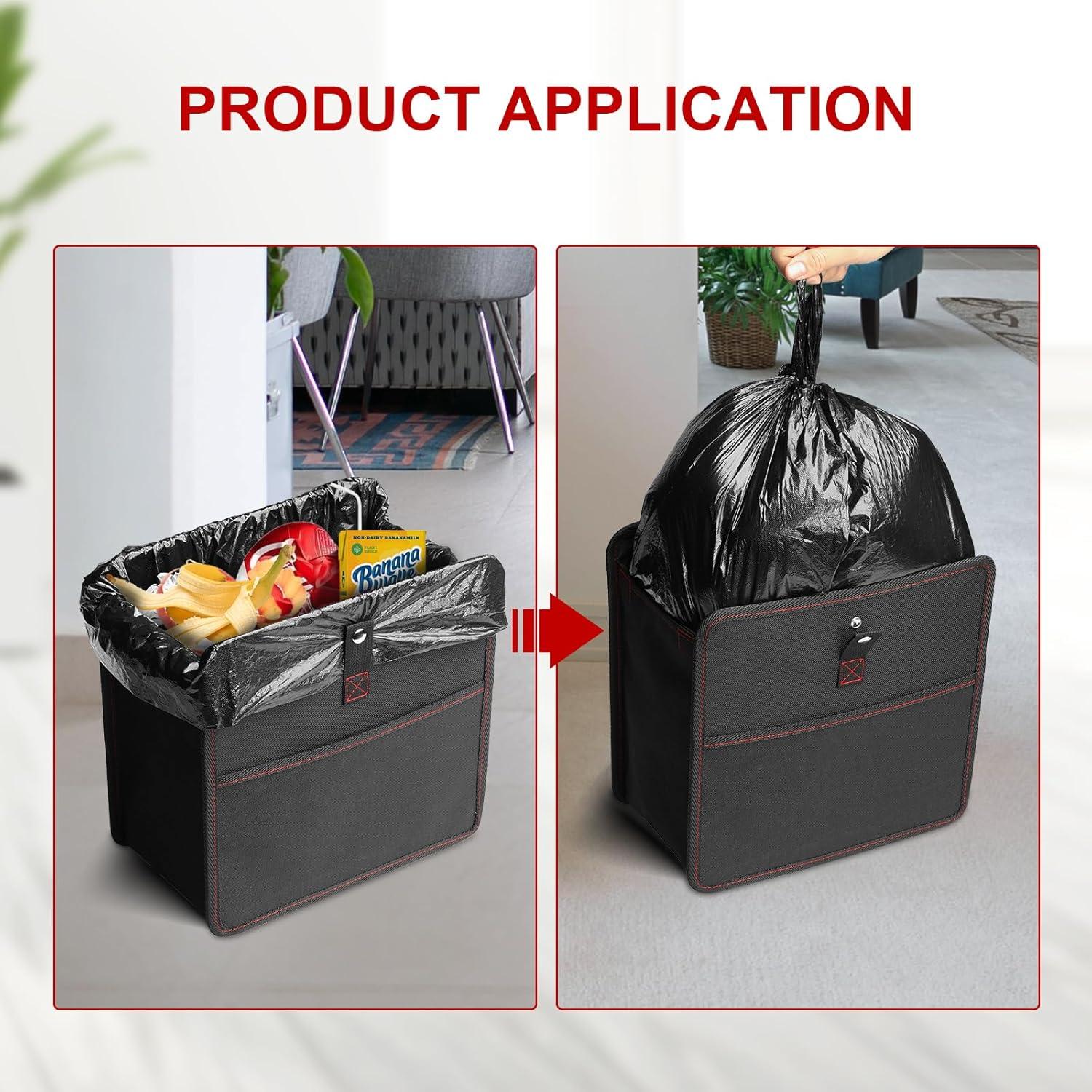 imageHealSmart Car Trash Can Waterproof Automotive Garbage Can with Adjustable Straps Portable and Collapsible Multipurpose Trash Bin for Car 3 Gallon Black3 Gallon