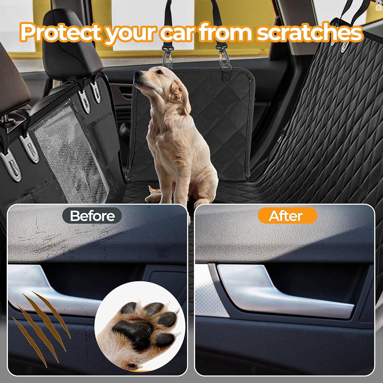 imageHealSmart Dog Hammock for Car Dog Car Seat Cover for Back Seat of CarsTrucksSUVs Waterproof Dog Hammock with Mesh Window Dog Seat Belt Durable AntiScratch Nonslip StandardStandard54 W x 58 L