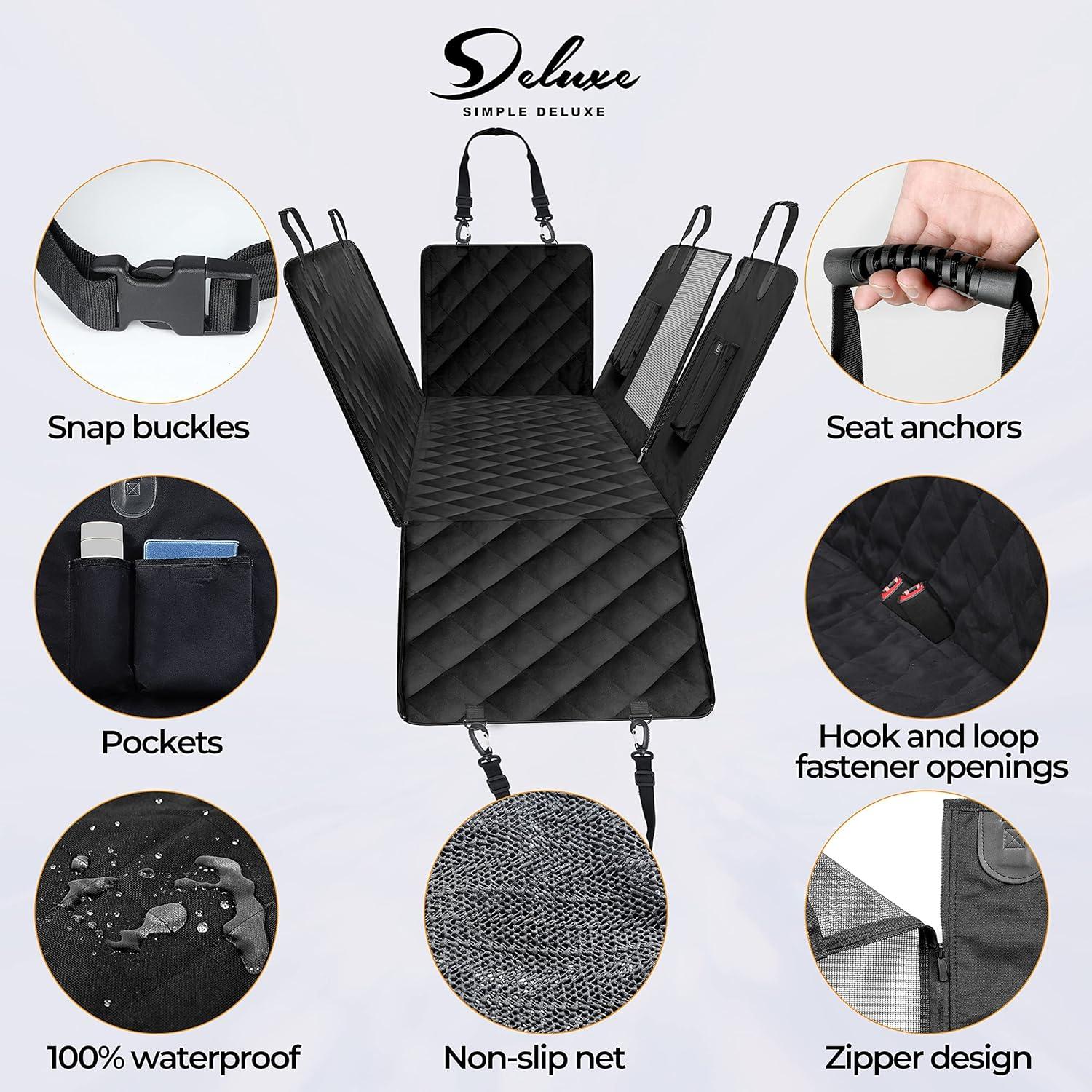 imageHealSmart Dog Hammock for Car Dog Car Seat Cover for Back Seat of CarsTrucksSUVs Waterproof Dog Hammock with Mesh Window Dog Seat Belt Durable AntiScratch Nonslip StandardStandard54 W x 58 L