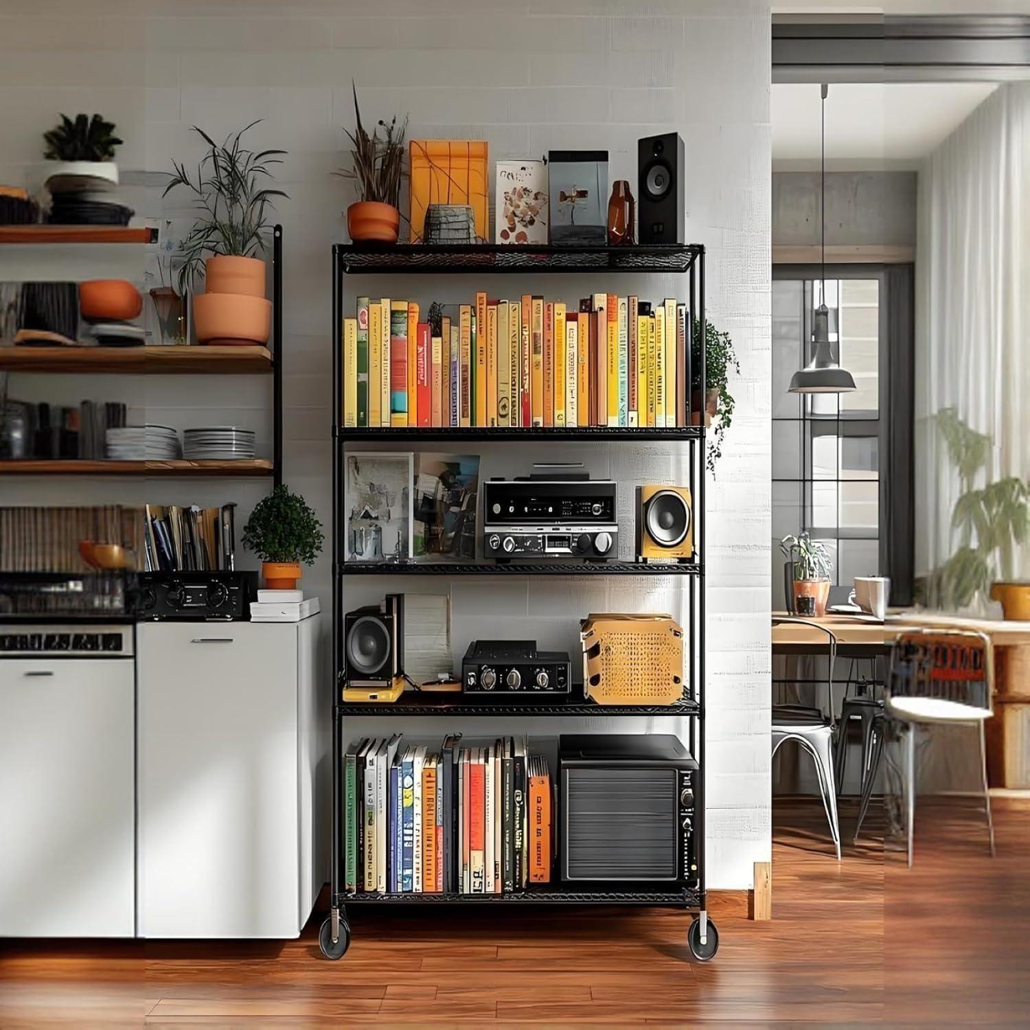 imageHealSmart Heavy Duty 5Shelf Storage Shelves 1750Lb Loading Capacity 3543quot W x 1772quot D x 7087quot H Adjustable Shelving Unit with Wheels Chrome30 x 14 x 63  5Shelf