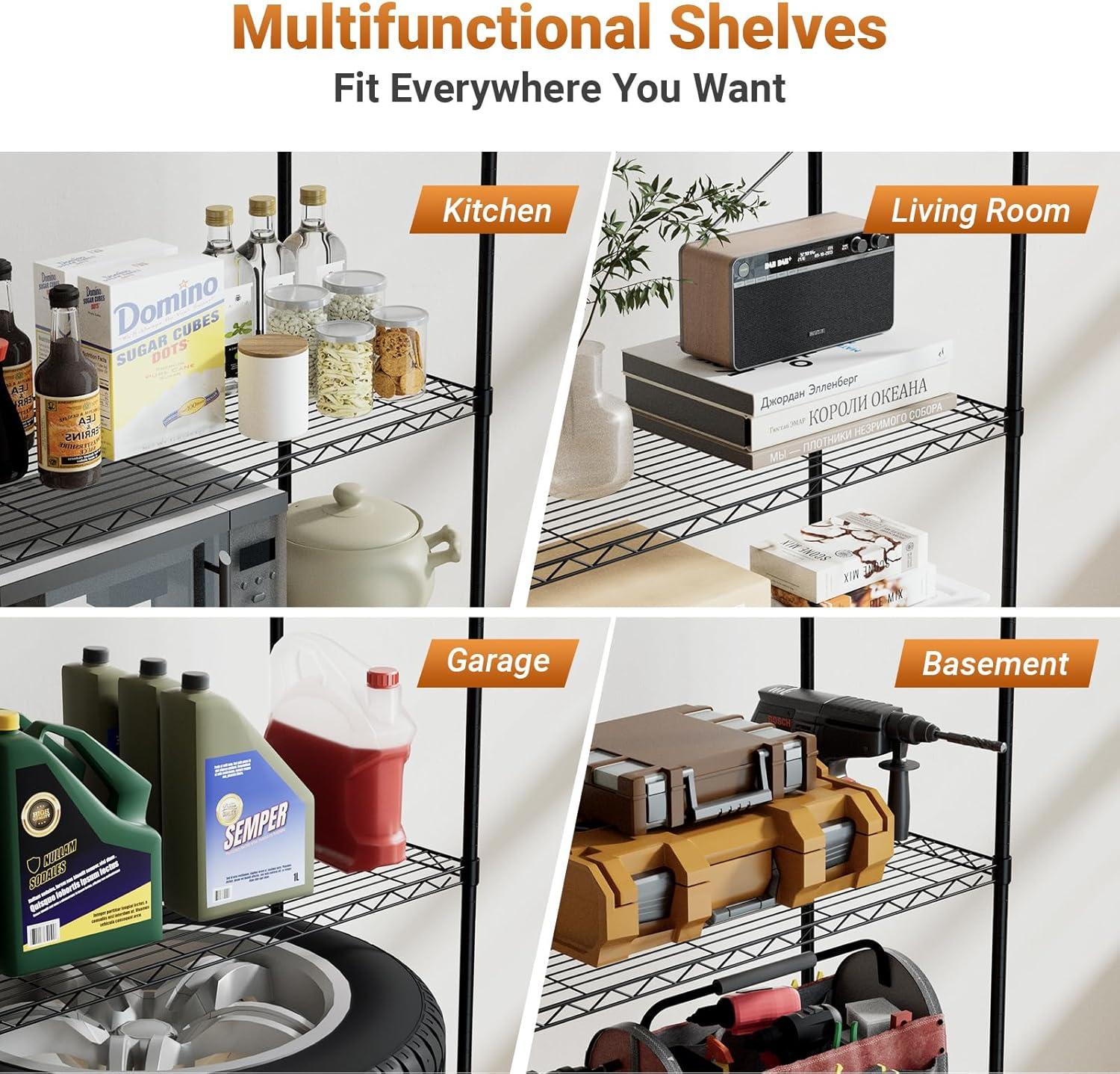 imageHealSmart Heavy Duty 5Shelf Storage Shelves 1750Lb Loading Capacity 3543quot W x 1772quot D x 7087quot H Adjustable Shelving Unit with Wheels Chrome30 x 14 x 63  5Shelf