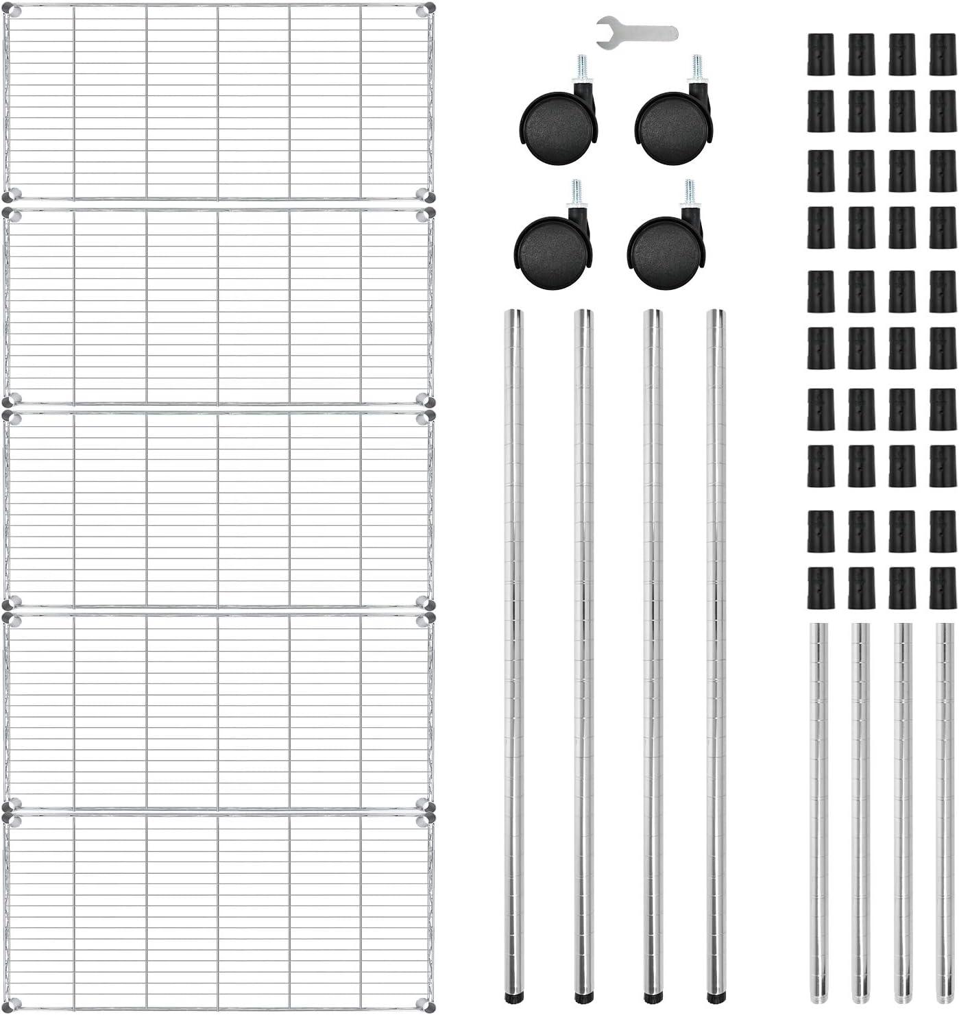imageHealSmart Heavy Duty 5Shelf Storage Shelves 1750Lb Loading Capacity 3543quot W x 1772quot D x 7087quot H Adjustable Shelving Unit with Wheels Chrome35 W x 18 D x 75 H 5Tier