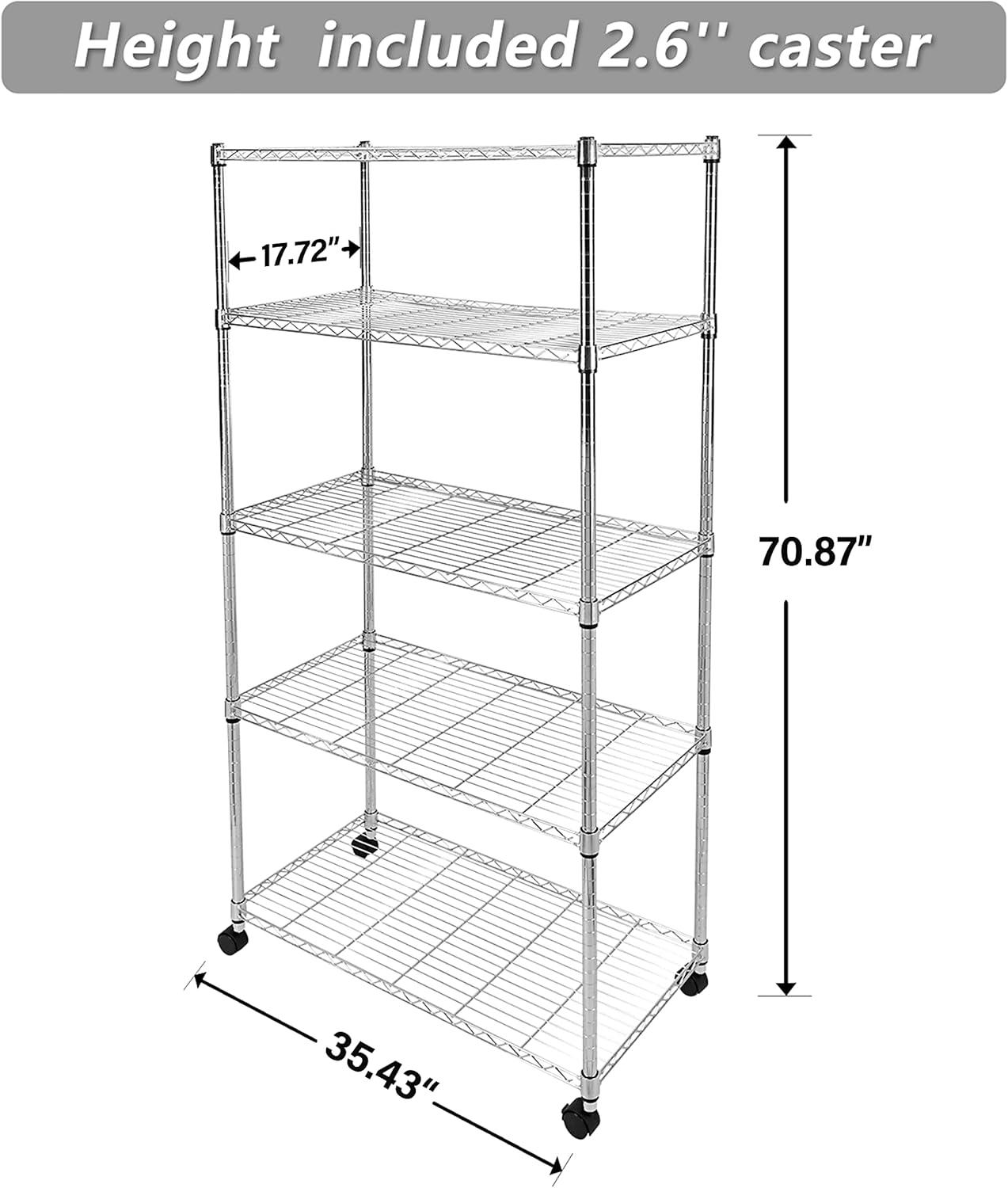 imageHealSmart Heavy Duty 5Shelf Storage Shelves 1750Lb Loading Capacity 3543quot W x 1772quot D x 7087quot H Adjustable Shelving Unit with Wheels Chrome35 W x 18 D x 75 H 5Tier
