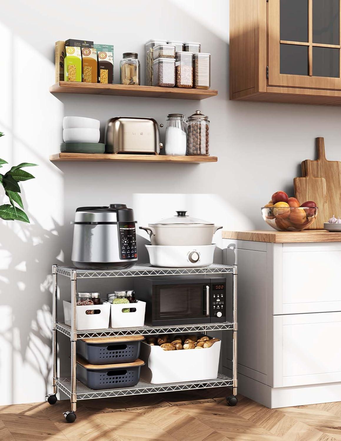 imageHealSmart Heavy Duty 5Shelf Storage Shelves 1750Lb Loading Capacity 3543quot W x 1772quot D x 7087quot H Adjustable Shelving Unit with Wheels Chrome3Shelf  Unfoldable