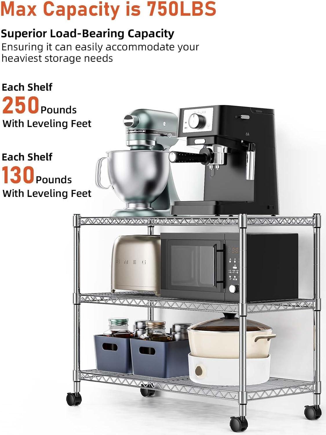 imageHealSmart Heavy Duty 5Shelf Storage Shelves 1750Lb Loading Capacity 3543quot W x 1772quot D x 7087quot H Adjustable Shelving Unit with Wheels Chrome3Shelf  Unfoldable