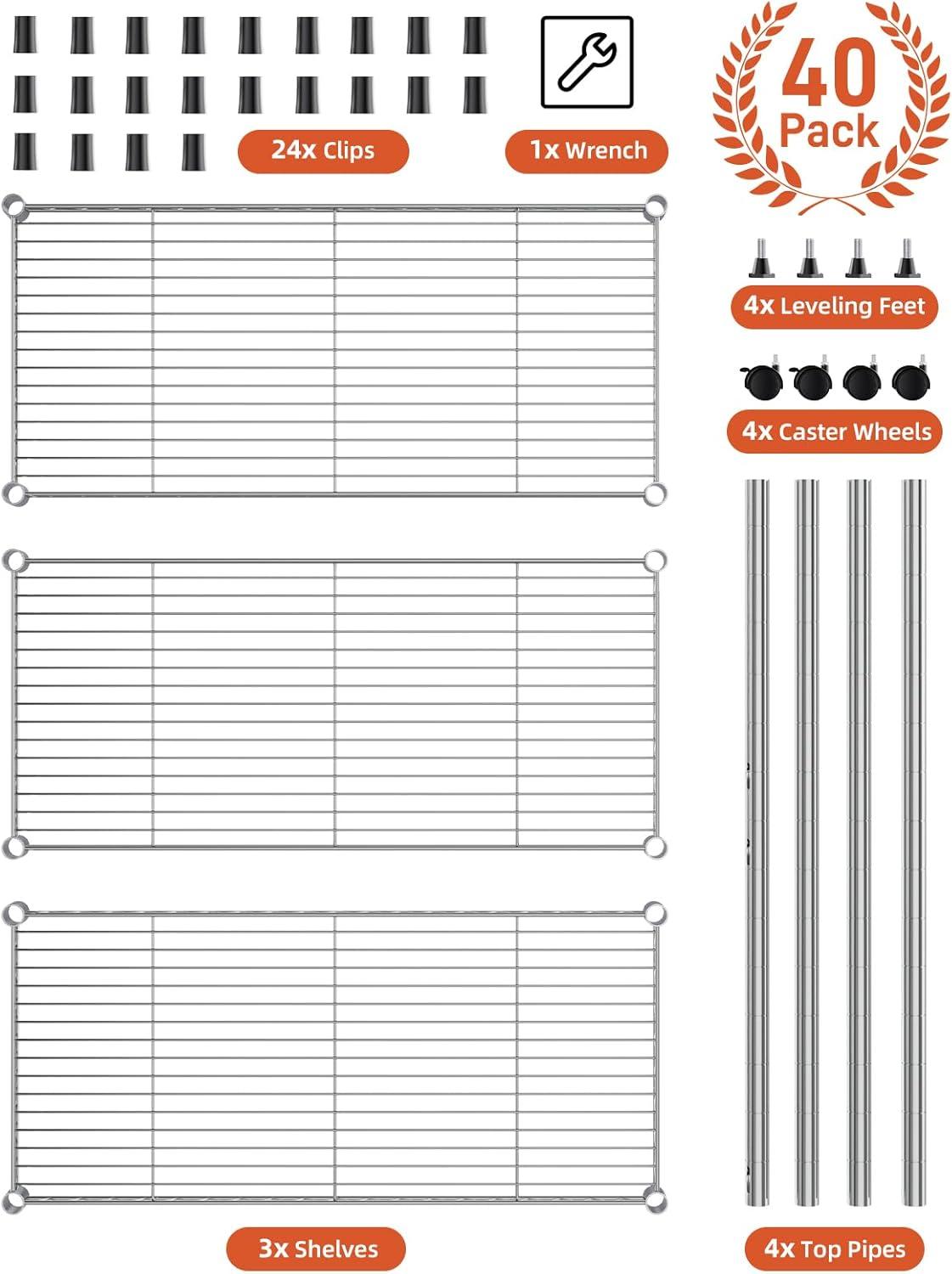imageHealSmart Heavy Duty 5Shelf Storage Shelves 1750Lb Loading Capacity 3543quot W x 1772quot D x 7087quot H Adjustable Shelving Unit with Wheels Chrome3Shelf  Unfoldable