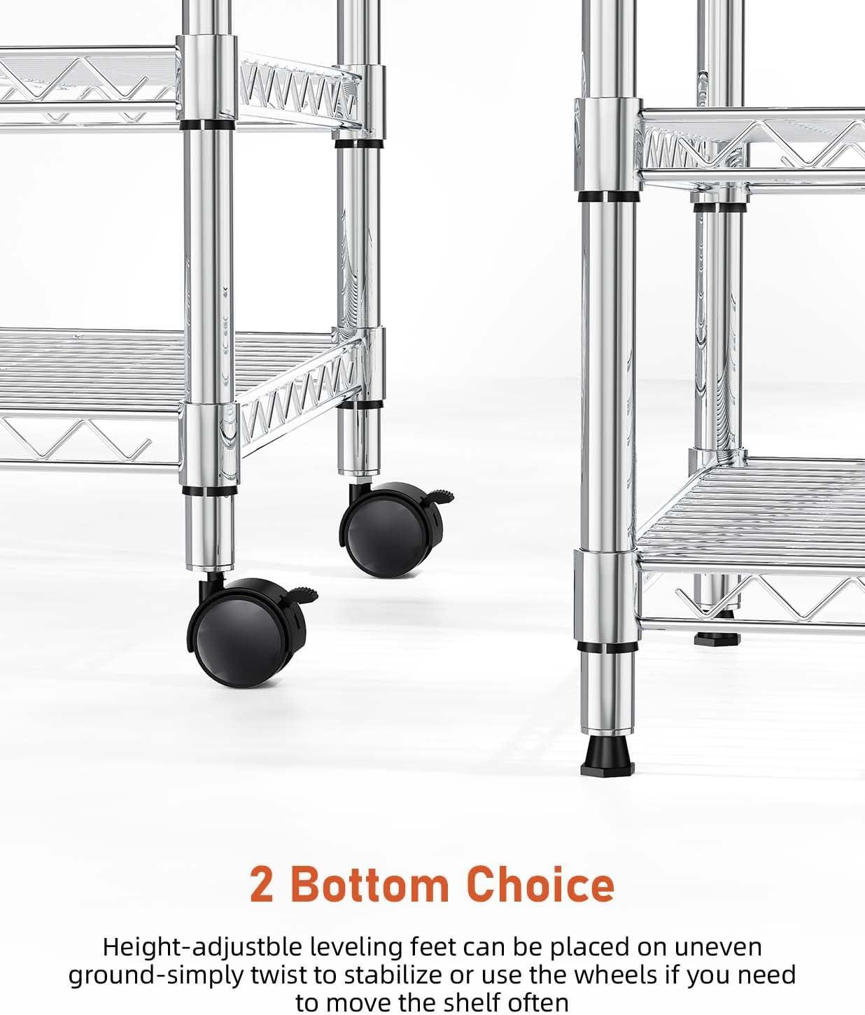 imageHealSmart Heavy Duty 5Shelf Storage Shelves 1750Lb Loading Capacity 3543quot W x 1772quot D x 7087quot H Adjustable Shelving Unit with Wheels Chrome3Shelf  Unfoldable