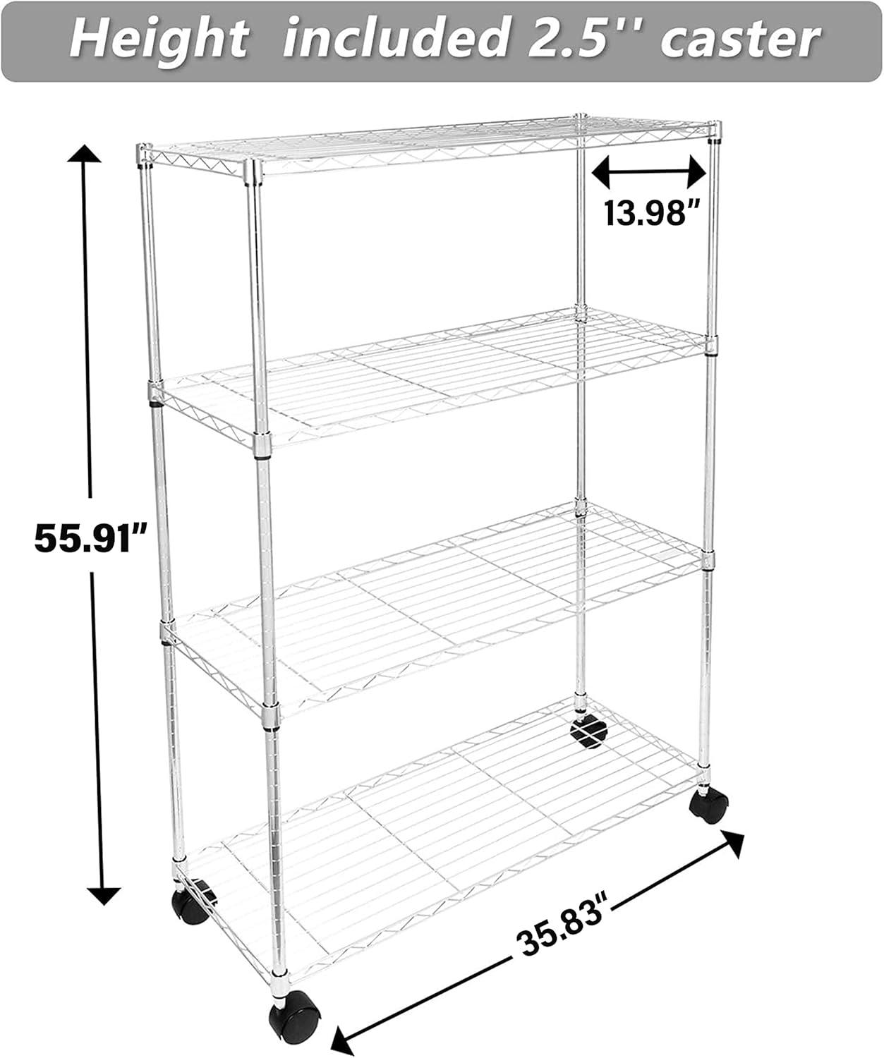 imageHealSmart Heavy Duty 5Shelf Storage Shelves 1750Lb Loading Capacity 3543quot W x 1772quot D x 7087quot H Adjustable Shelving Unit with Wheels Chrome4Shelf  Unfoldable