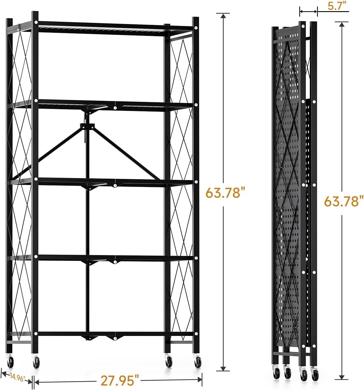 imageHealSmart Heavy Duty 5Shelf Storage Shelves 1750Lb Loading Capacity 3543quot W x 1772quot D x 7087quot H Adjustable Shelving Unit with Wheels Chrome5Shelf  Foldable