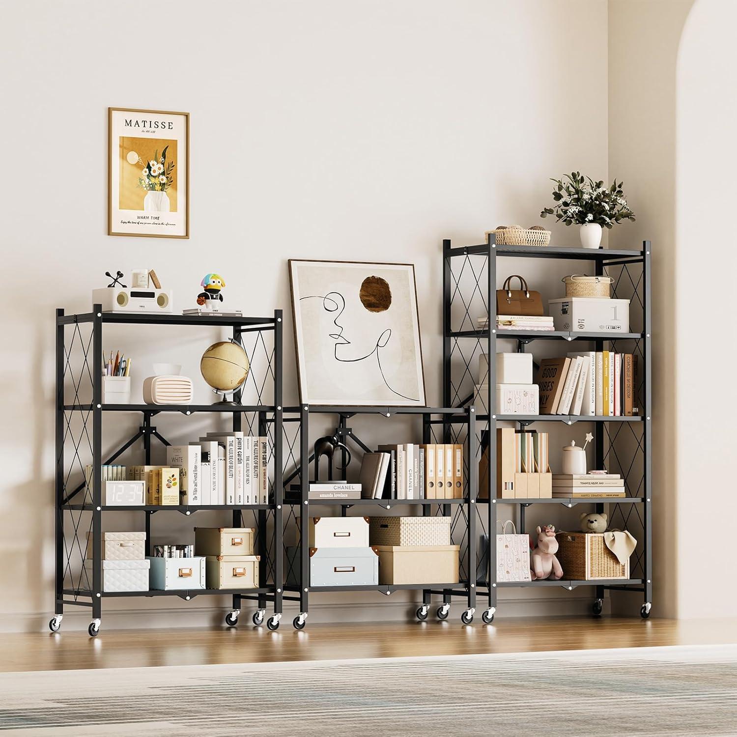 imageHealSmart Heavy Duty 5Shelf Storage Shelves 1750Lb Loading Capacity 3543quot W x 1772quot D x 7087quot H Adjustable Shelving Unit with Wheels Chrome5Shelf  Foldable