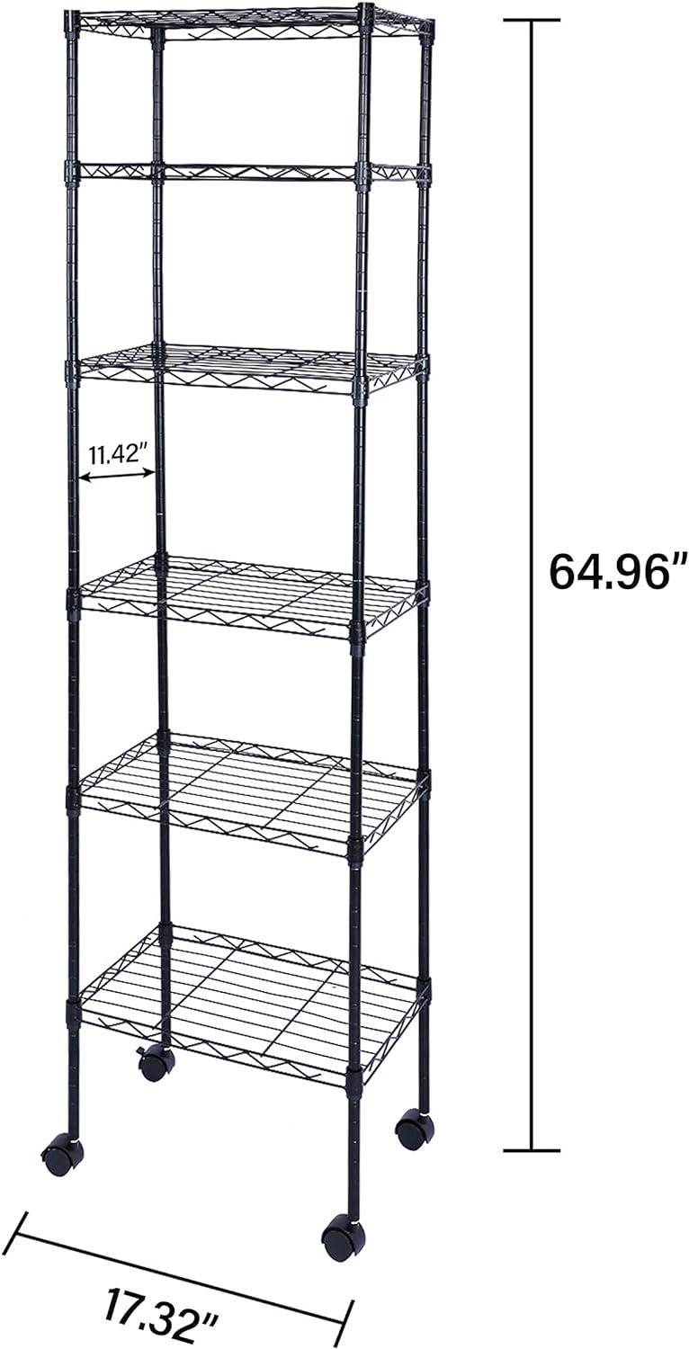 imageHealSmart Heavy Duty 6Tier Shelving Units Adjustable Wire Shelf with 1000 lbs Capacity 250 per Shelf 77cm D x 365cm W x 215cm H Black 6 Levels Storage Shelf with Wheels ampamp Leveling FeetBasic