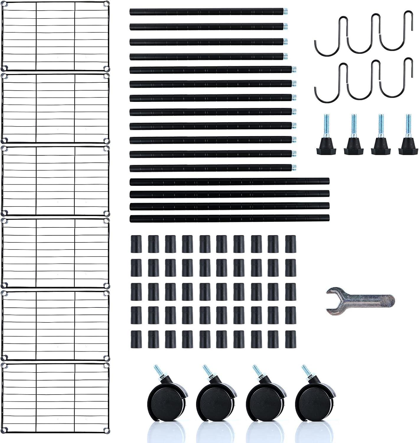 imageHealSmart Heavy Duty 6Tier Shelving Units Adjustable Wire Shelf with 1000 lbs Capacity 250 per Shelf 77cm D x 365cm W x 215cm H Black 6 Levels Storage Shelf with Wheels ampamp Leveling FeetBasic