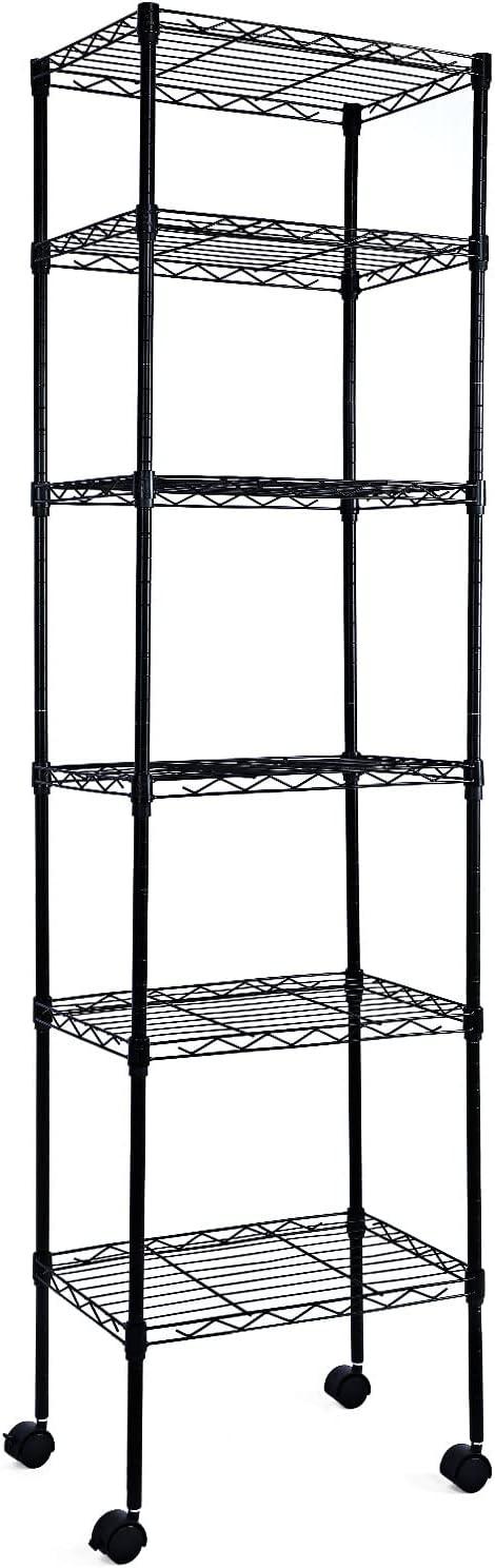 imageHealSmart Heavy Duty 6Tier Shelving Units Adjustable Wire Shelf with 1000 lbs Capacity 250 per Shelf 77cm D x 365cm W x 215cm H Black 6 Levels Storage Shelf with Wheels ampamp Leveling FeetBasic