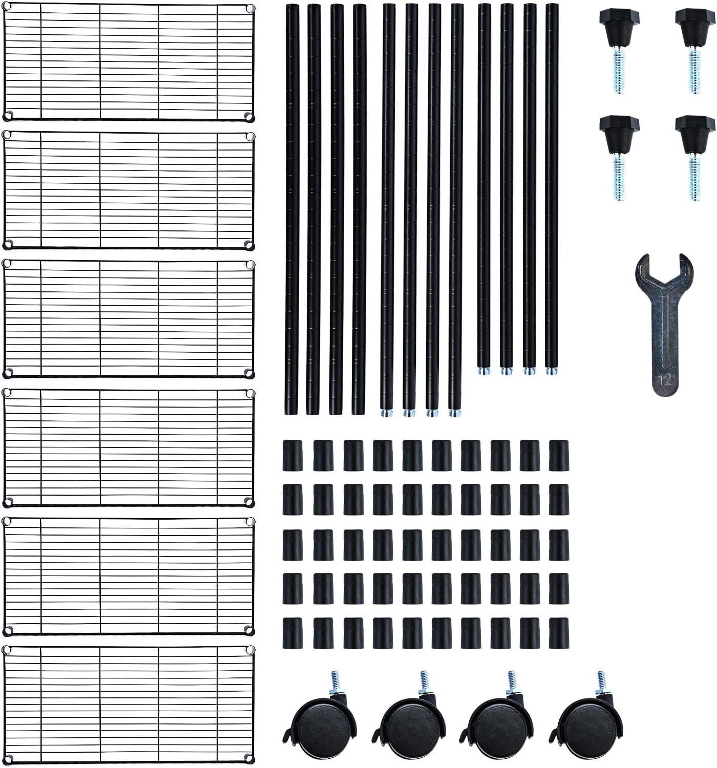 imageHealSmart Heavy Duty 6Tier Shelving Units Adjustable Wire Shelf with 1000 lbs Capacity 250 per Shelf 77cm D x 365cm W x 215cm H Black 6 Levels Storage Shelf with Wheels ampamp Leveling FeetWider