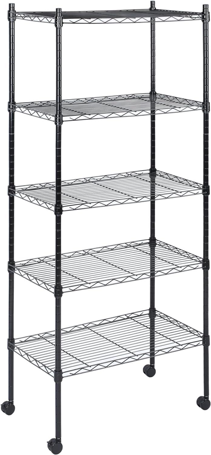 imageHealSmart Heavy Duty 6Tier Shelving Units Adjustable Wire Shelf with 1000 lbs Capacity 250 per Shelf 77cm D x 365cm W x 215cm H Black 6 Levels Storage Shelf with Wheels ampamp Leveling FeetWider