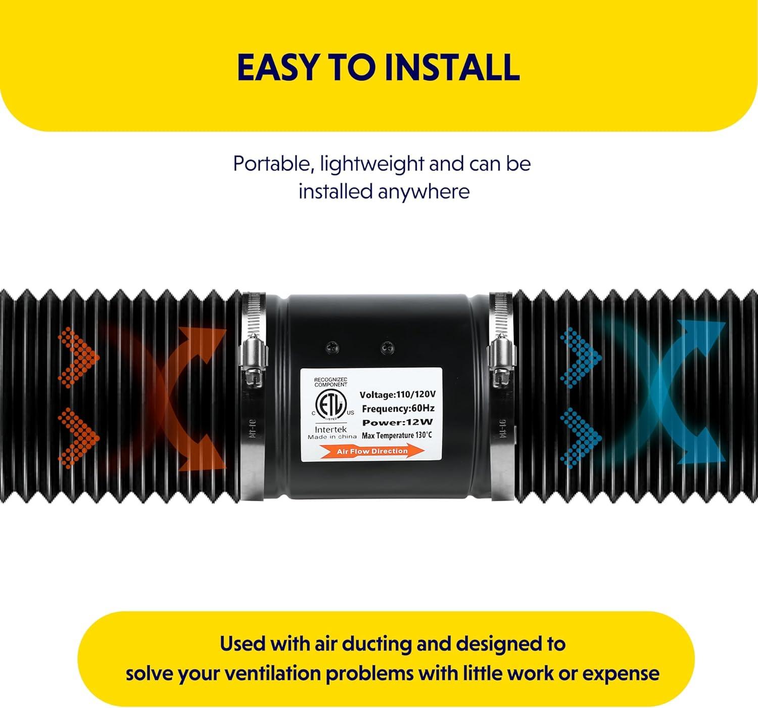 imageHealSmart Inline Booster Duct Fan with Speed Controller 4 106 CFM Exhaust HVAC Ventilation Fan for Bathrooms Kitchens Workshops and Basements Black4