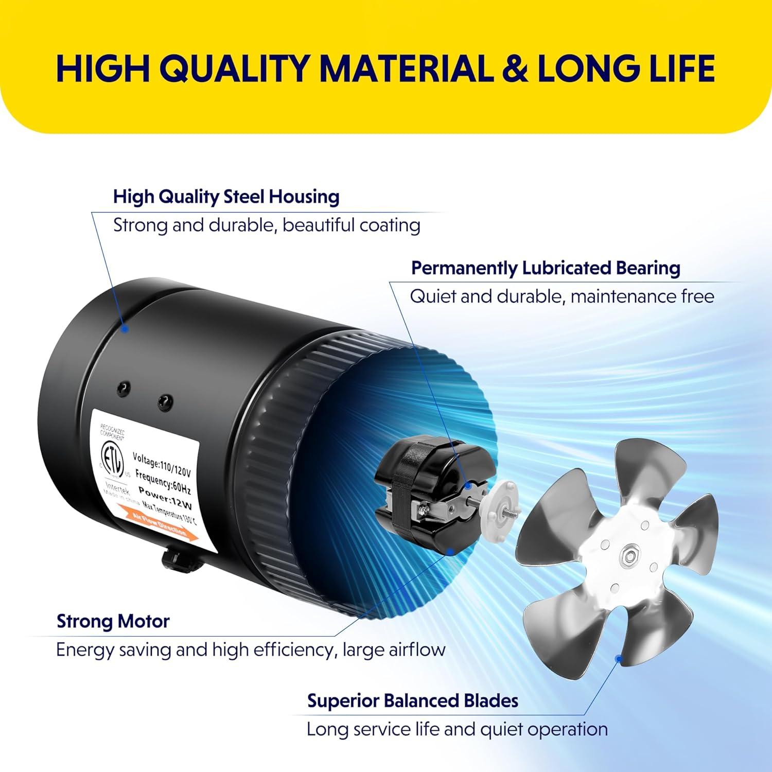 imageHealSmart Inline Booster Duct Fan with Speed Controller 4 106 CFM Exhaust HVAC Ventilation Fan for Bathrooms Kitchens Workshops and Basements Black4