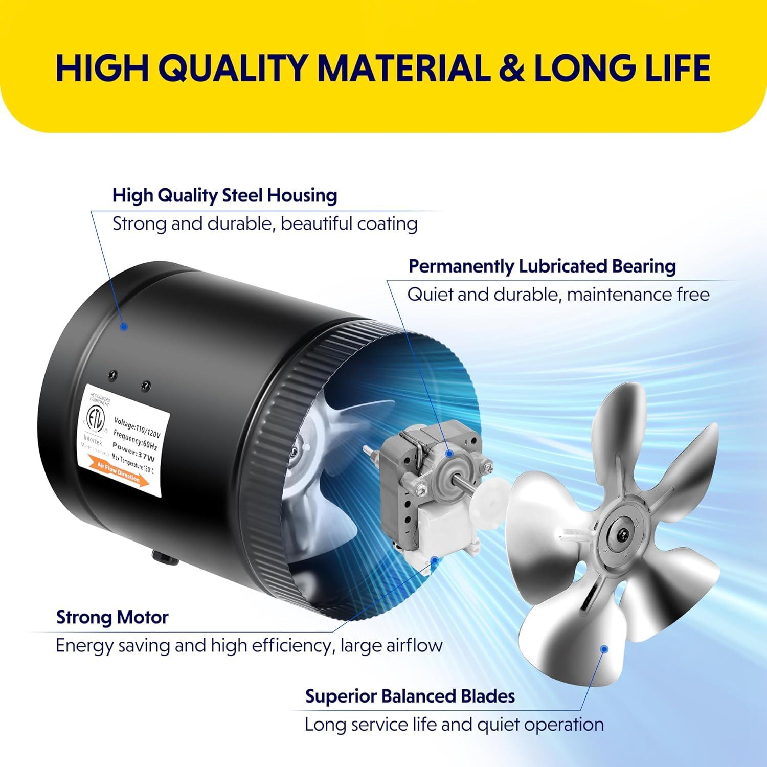 imageHealSmart Inline Booster Duct Fan with Speed Controller 4 106 CFM Exhaust HVAC Ventilation Fan for Bathrooms Kitchens Workshops and Basements Black6