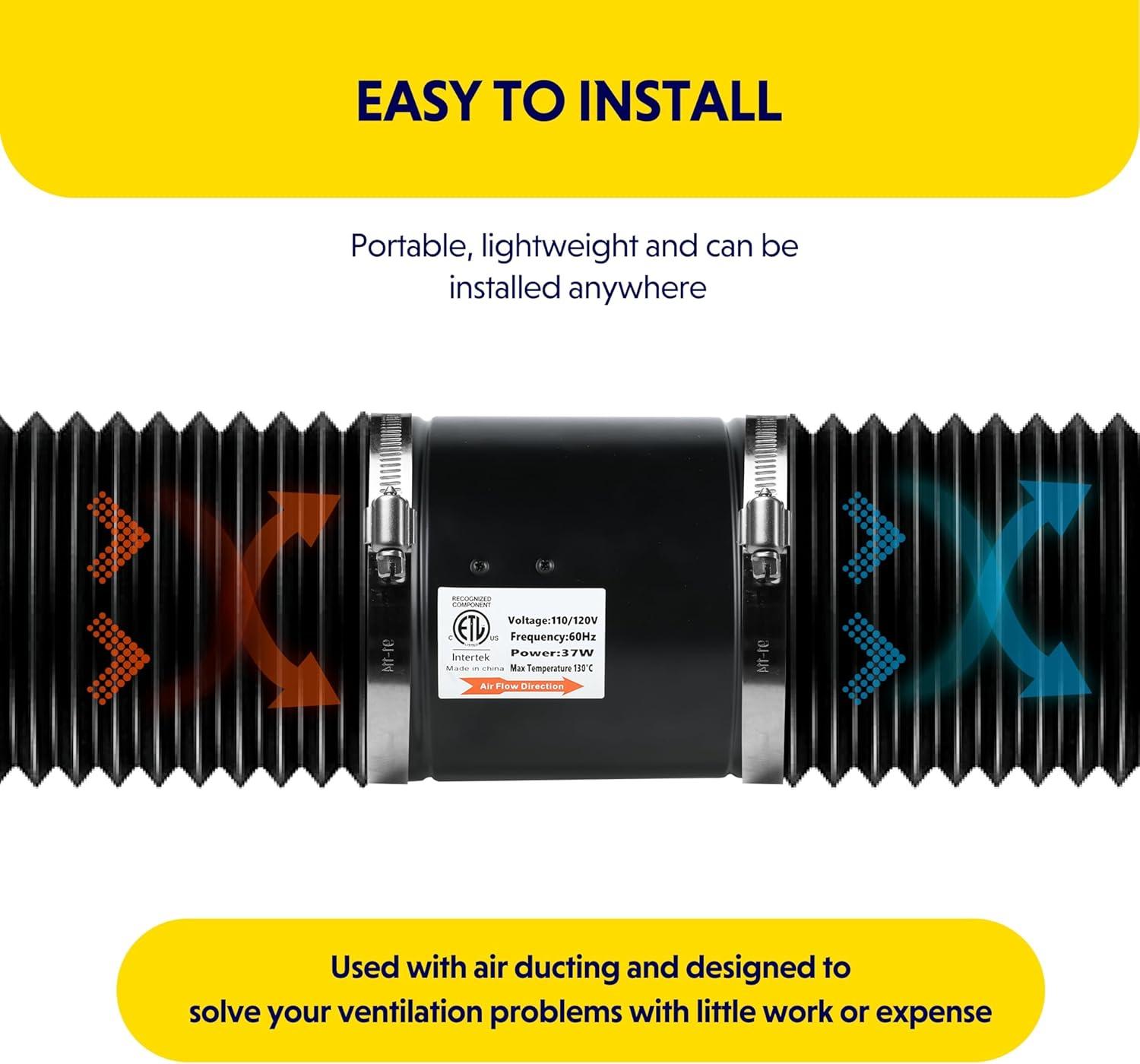 imageHealSmart Inline Booster Duct Fan with Speed Controller 4 106 CFM Exhaust HVAC Ventilation Fan for Bathrooms Kitchens Workshops and Basements Black6