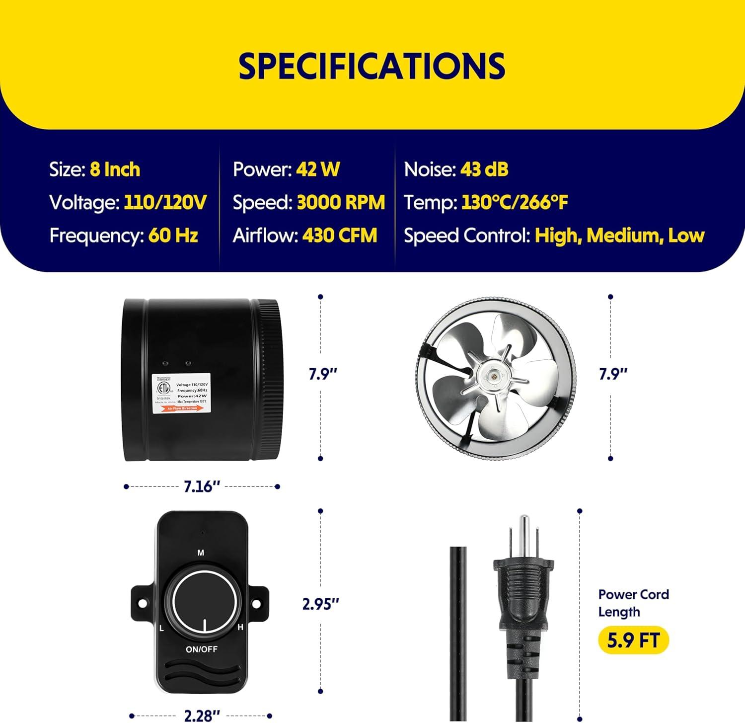 imageHealSmart Inline Booster Duct Fan with Speed Controller 4 106 CFM Exhaust HVAC Ventilation Fan for Bathrooms Kitchens Workshops and Basements Black8
