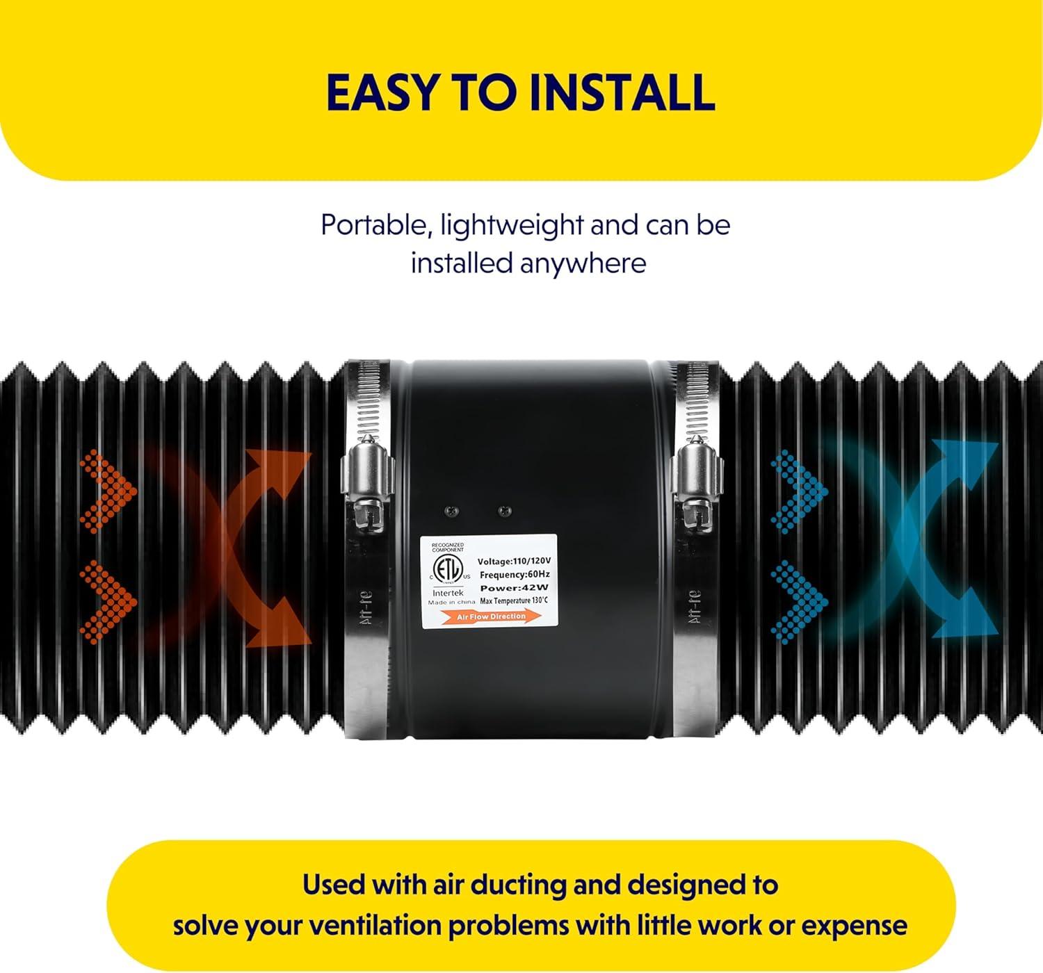 imageHealSmart Inline Booster Duct Fan with Speed Controller 4 106 CFM Exhaust HVAC Ventilation Fan for Bathrooms Kitchens Workshops and Basements Black8