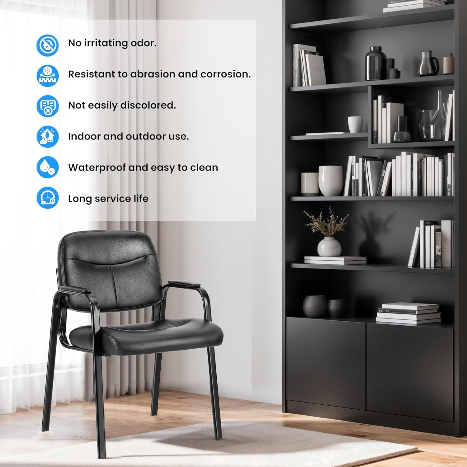 imageHealSmart Office Reception Guest Chair with Leather Padded Arm Rest for Waiting Room Lobby Home Desk Table Side Chairs for Elderly Seniors Black1 Pack Guest ChairsLeather