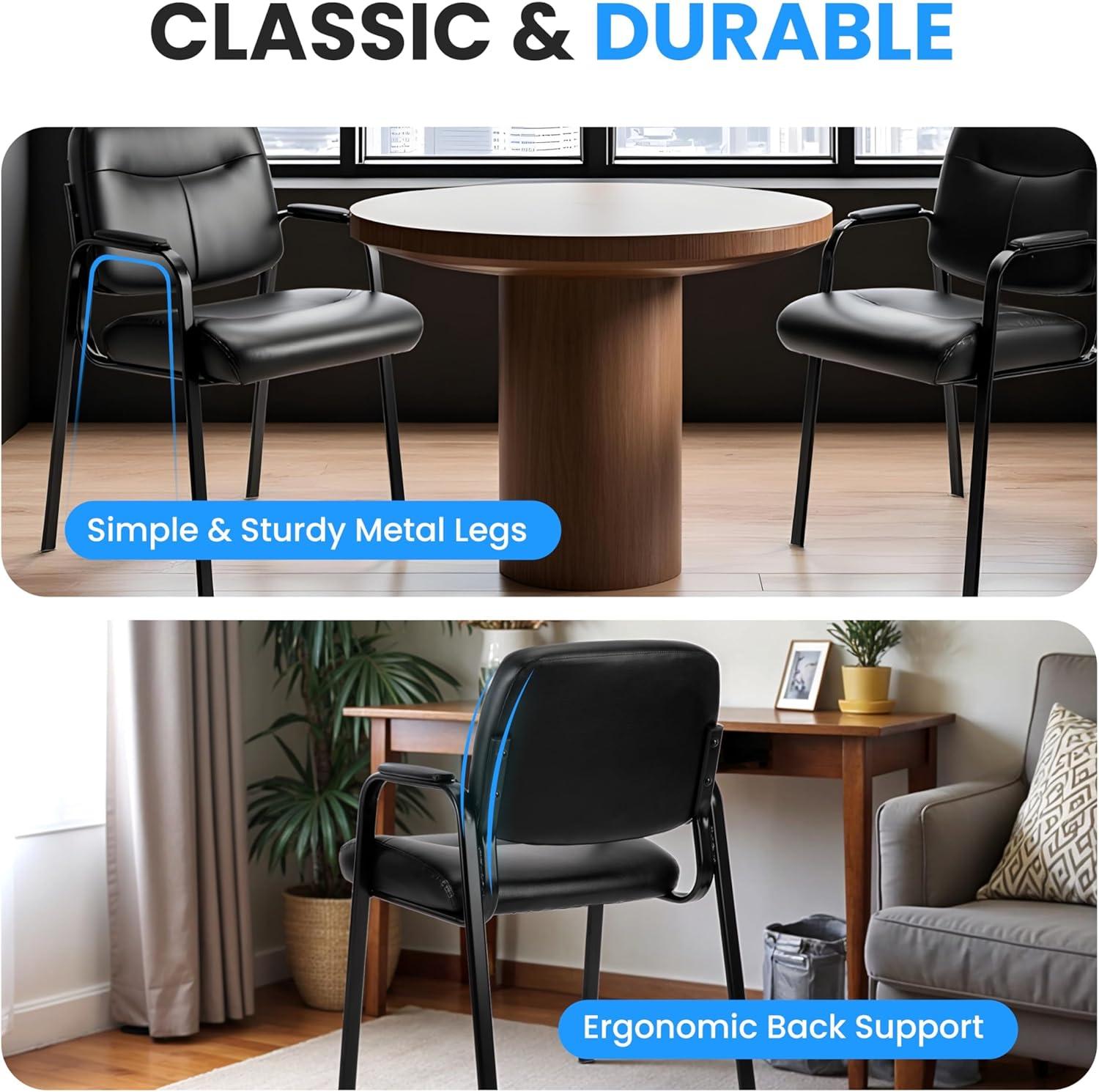imageHealSmart Office Reception Guest Chair with Leather Padded Arm Rest for Waiting Room Lobby Home Desk Table Side Chairs for Elderly Seniors Black2 Pack Guest ChairsLeather
