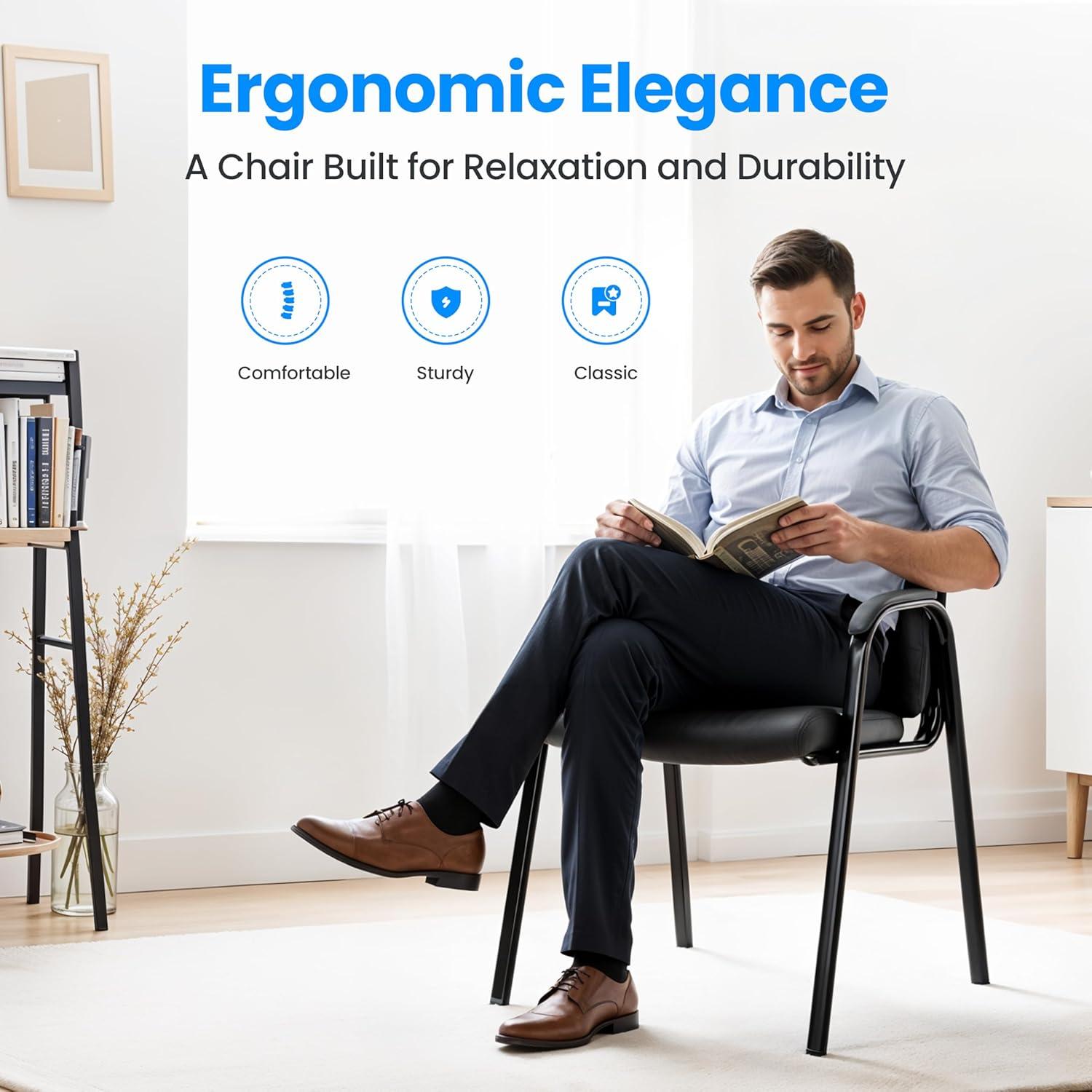 imageHealSmart Office Reception Guest Chair with Leather Padded Arm Rest for Waiting Room Lobby Home Desk Table Side Chairs for Elderly Seniors Black2 Pack Guest ChairsLeather Big